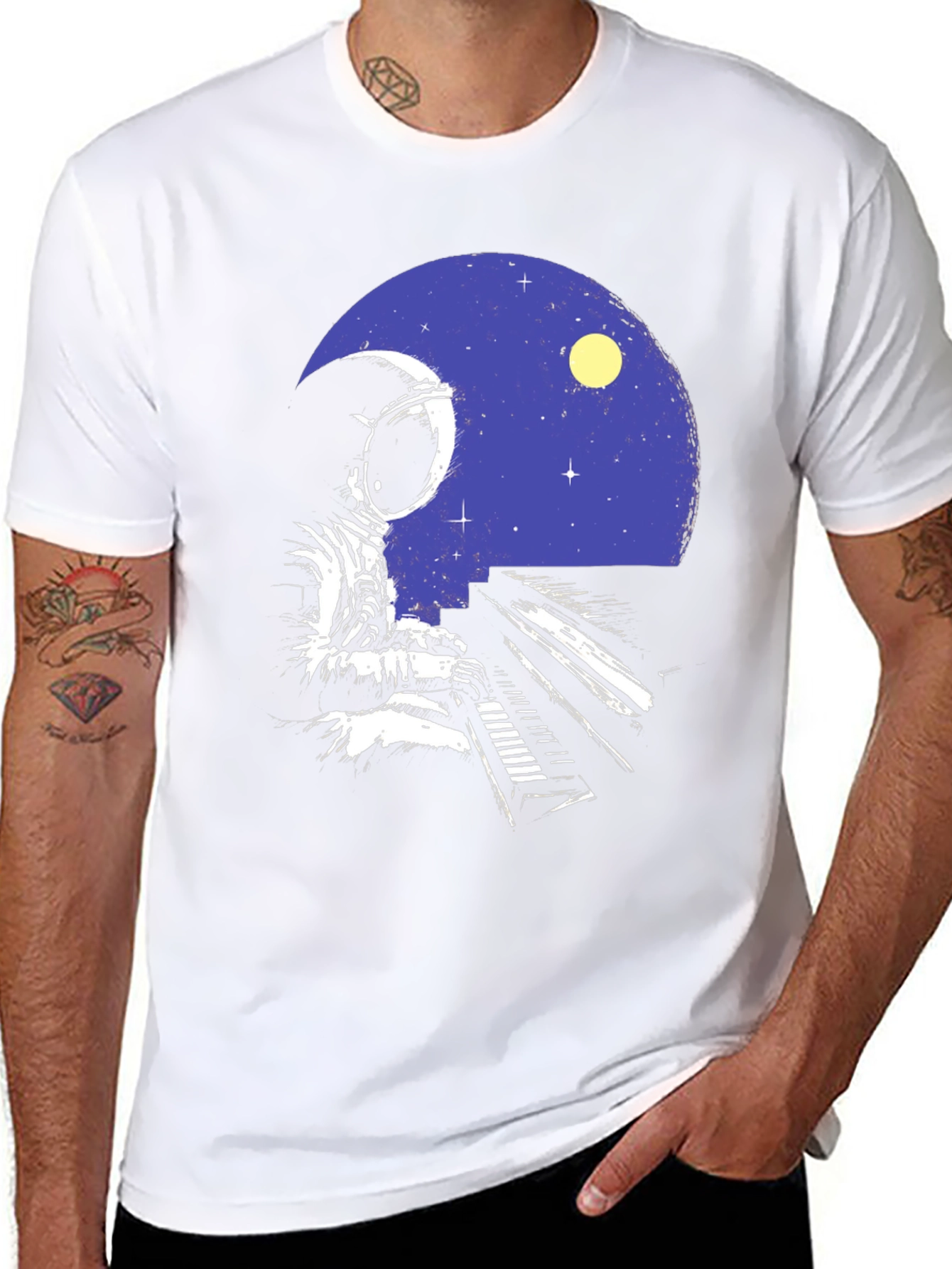 Astronaut Piano Player Graphic T-Shirt