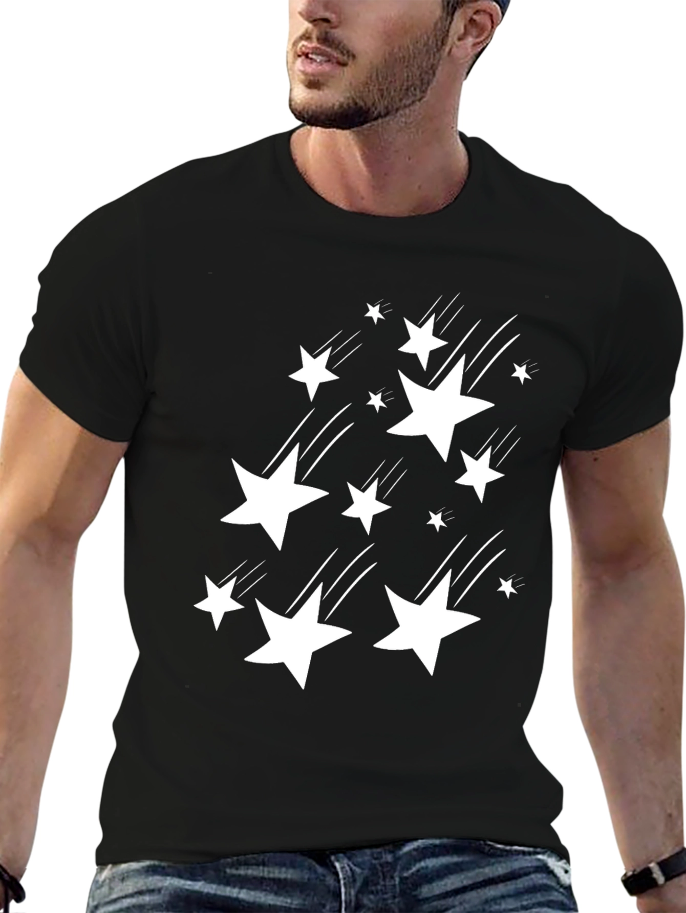 Stylish Black T-Shirt with White Star Design