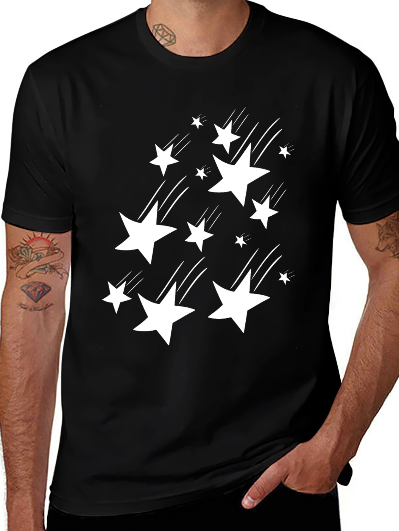 Stylish Black T-Shirt with White Star Design