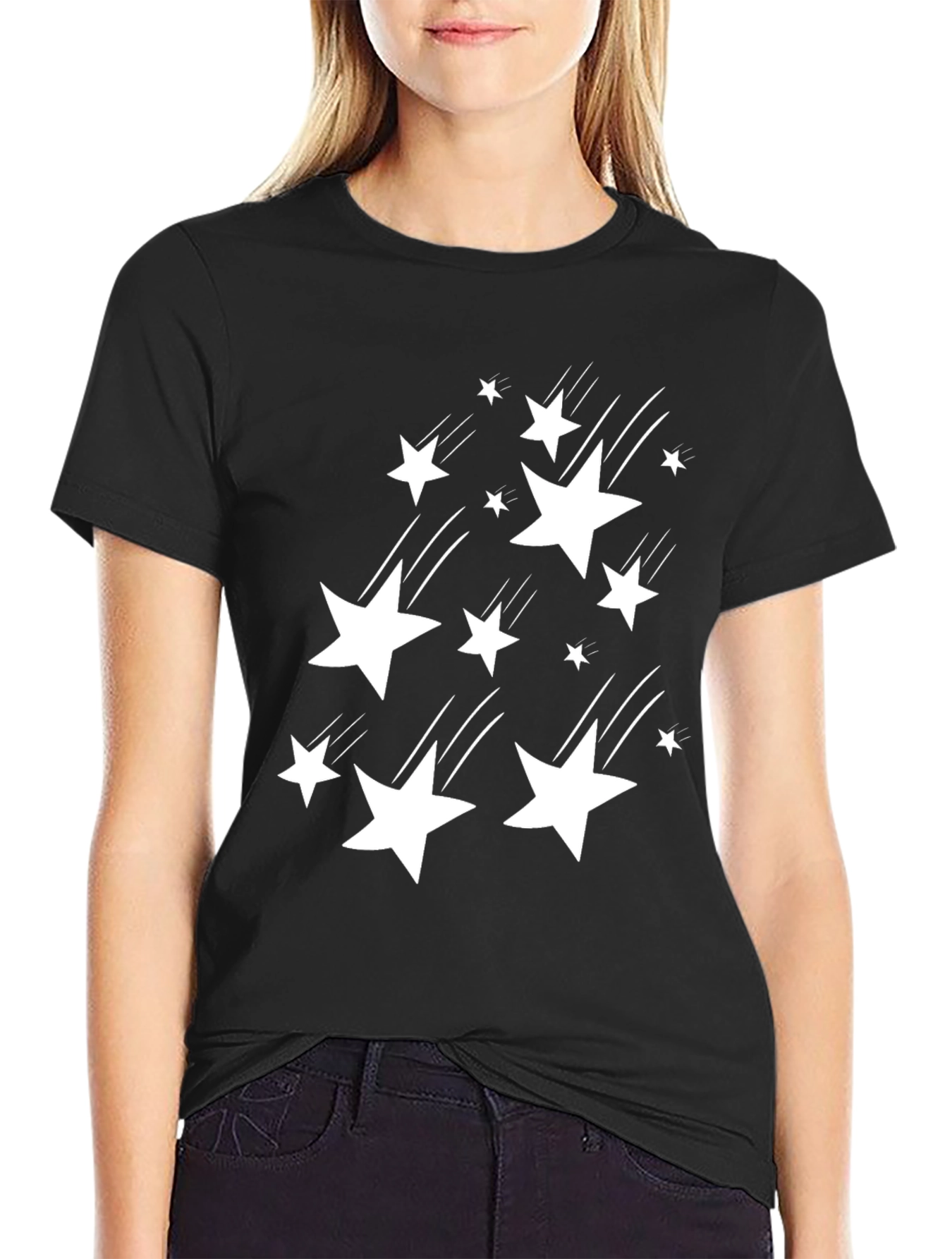 Stylish Black T-Shirt with White Star Design