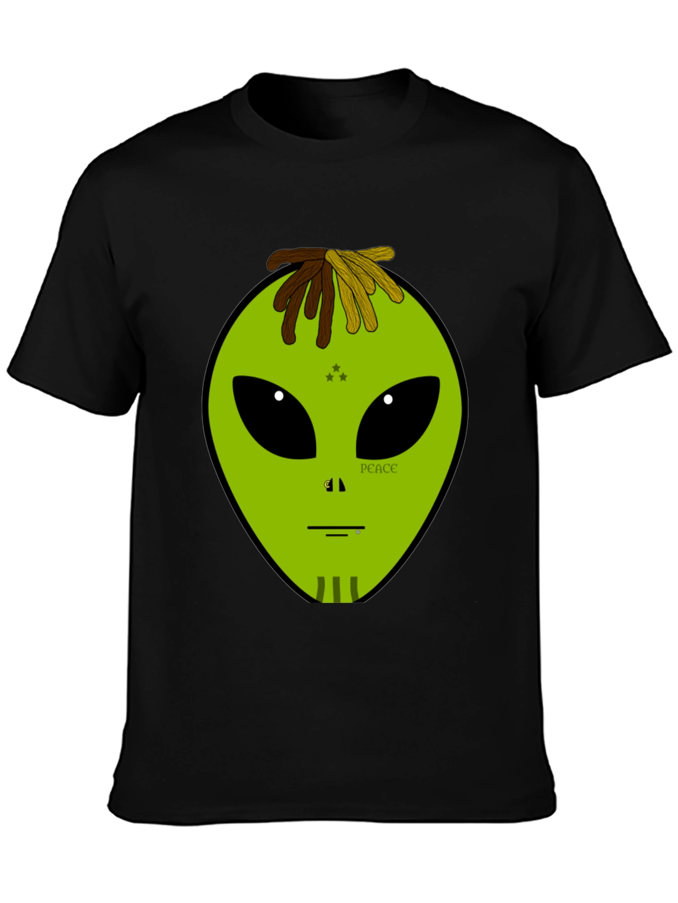 Alien Head Peace Sign Graphic Black T-Shirt