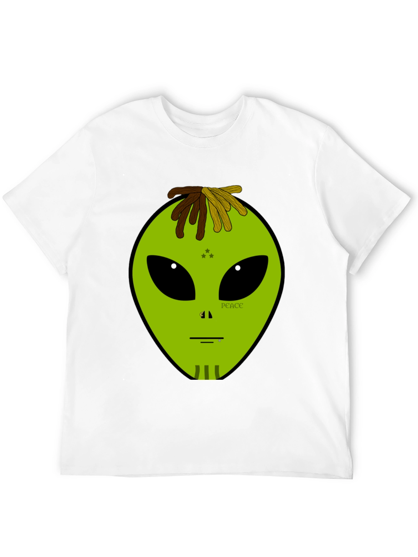 Alien Head Peace Sign Graphic Black T-Shirt
