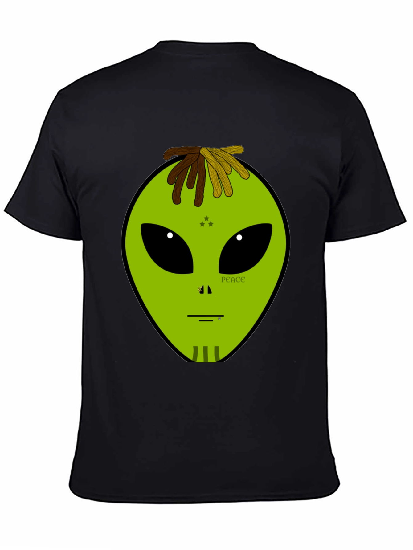 Alien Head Peace Sign Graphic Black T-Shirt