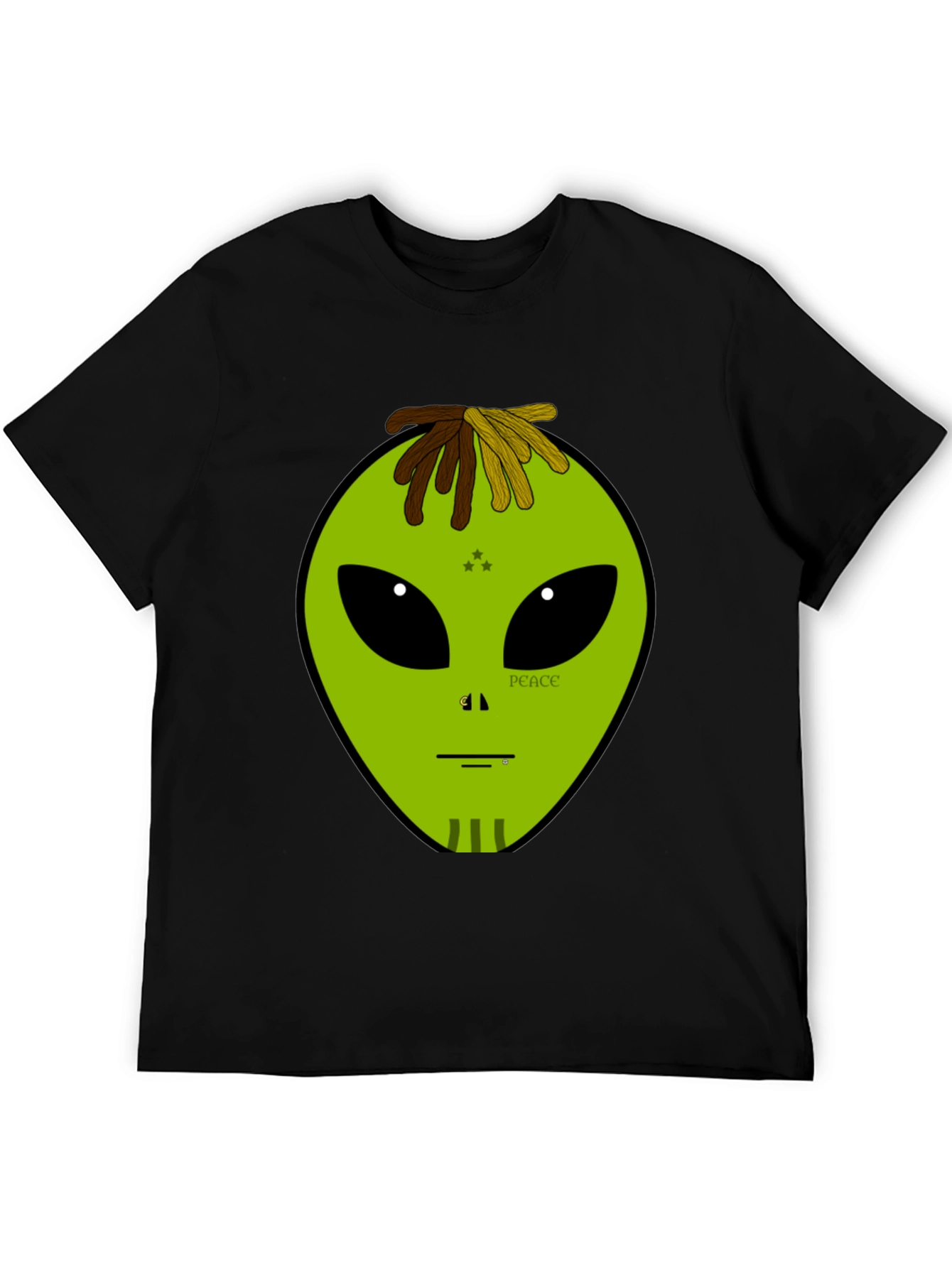 Alien Head Peace Sign Graphic Black T-Shirt