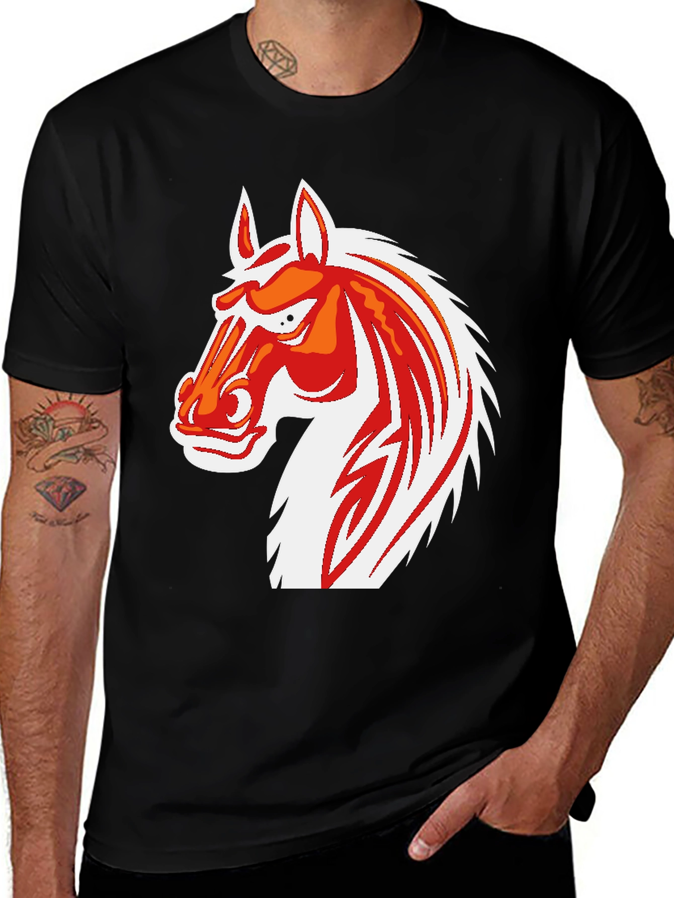 Cool Horse Graphic Print Black T-Shirt