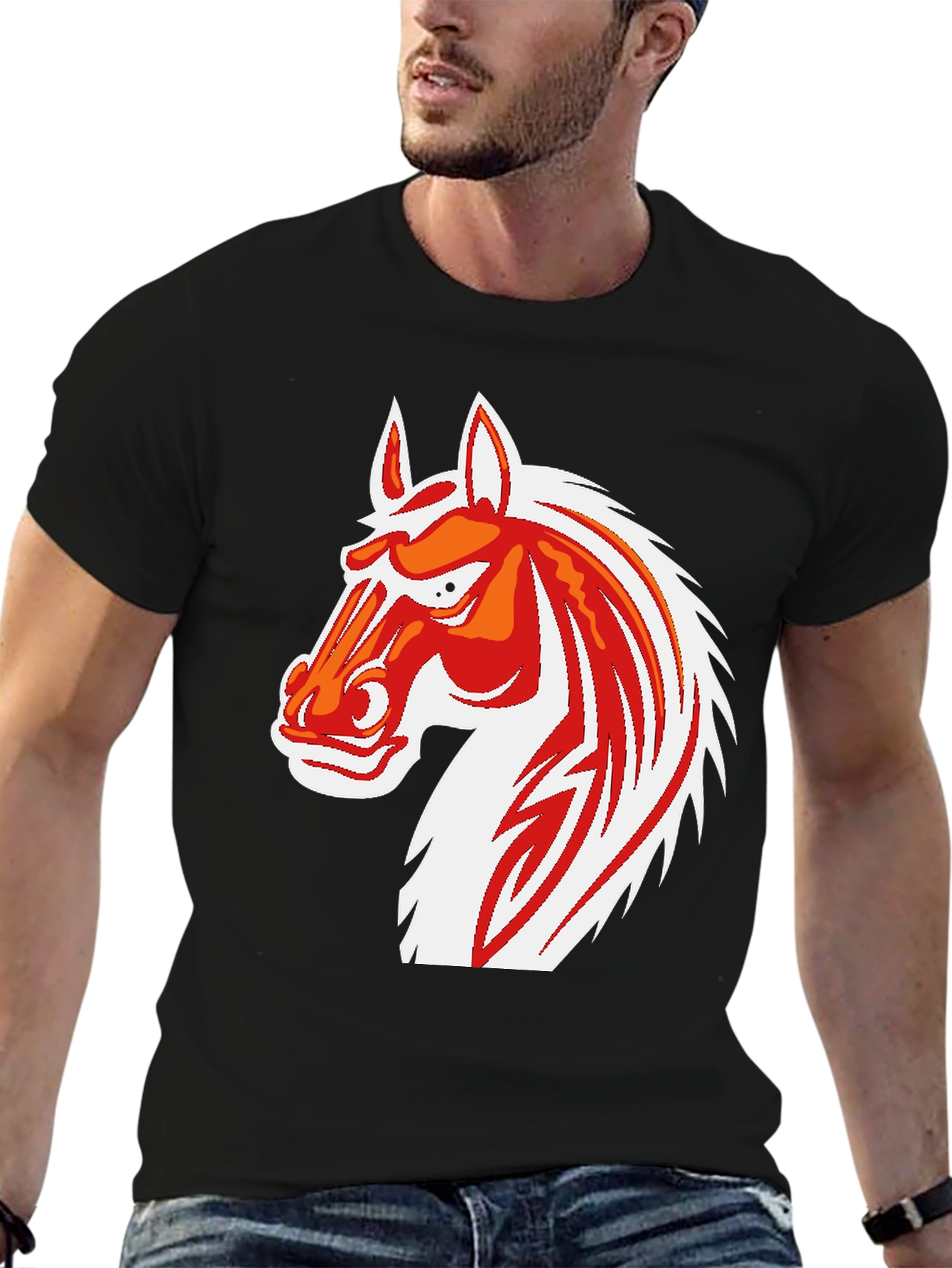 Cool Horse Graphic Print Black T-Shirt