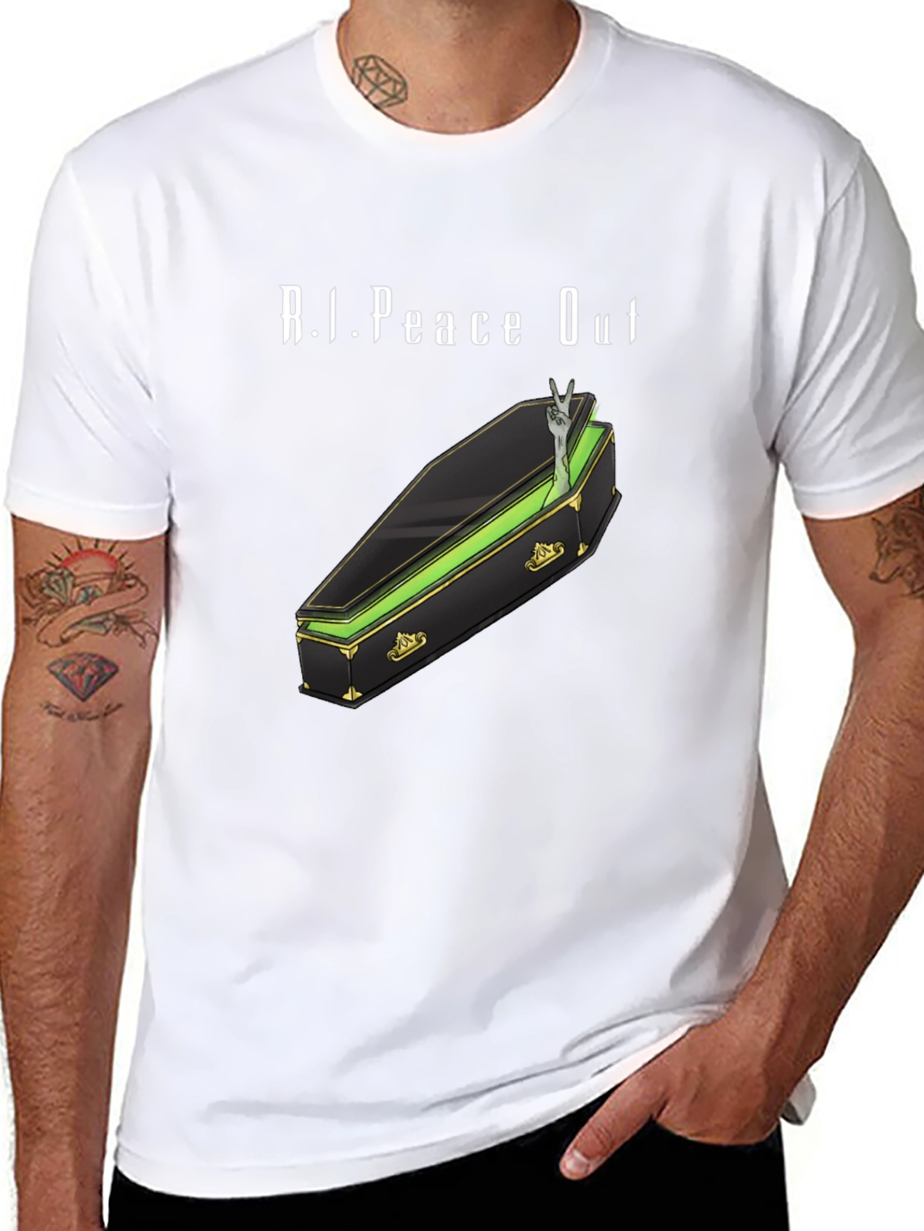 R.I.Peace Out Graphic Tee - Coffin & Peace Sign