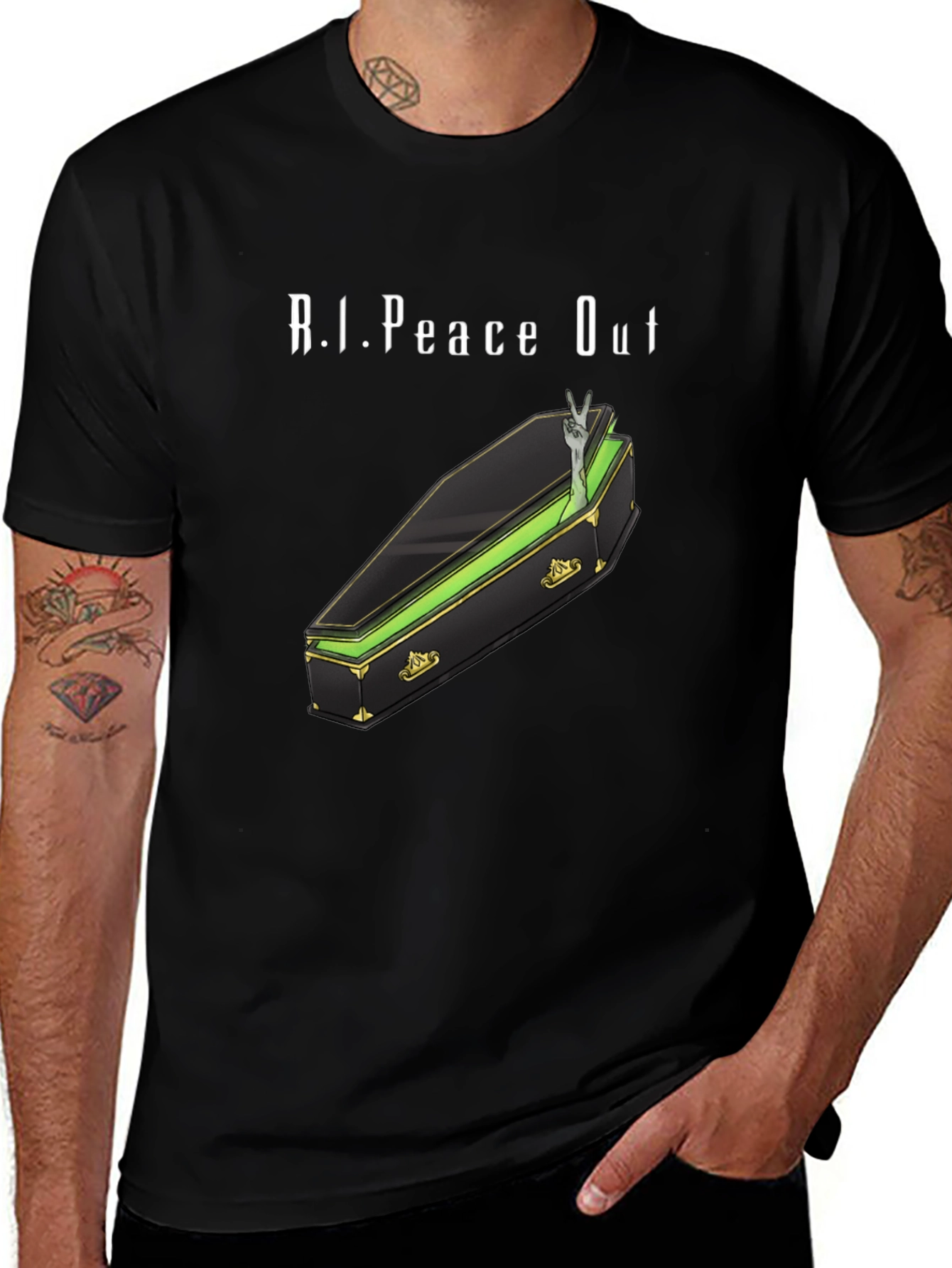 R.I.Peace Out Graphic Tee - Coffin & Peace Sign
