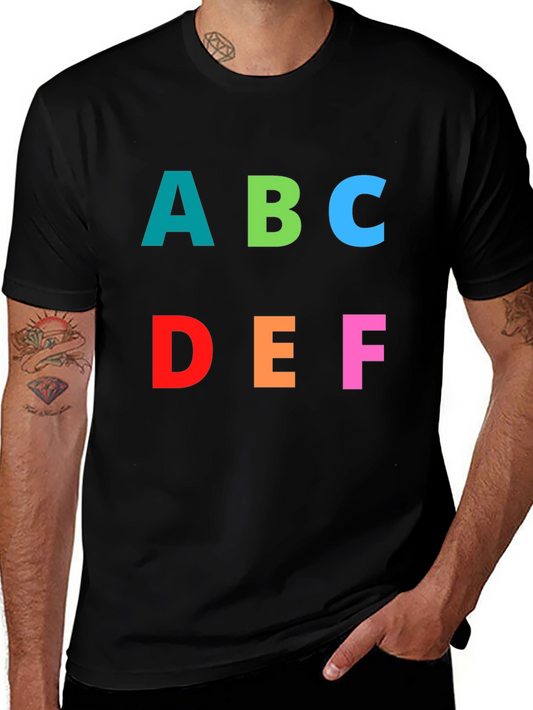 Colorful ABCDEF Graphic Print Black T-Shirt