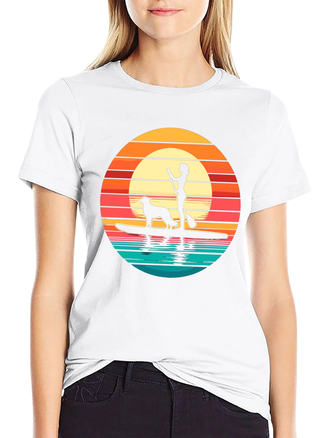 Sunset Paddle Board Dog Graphic Tee