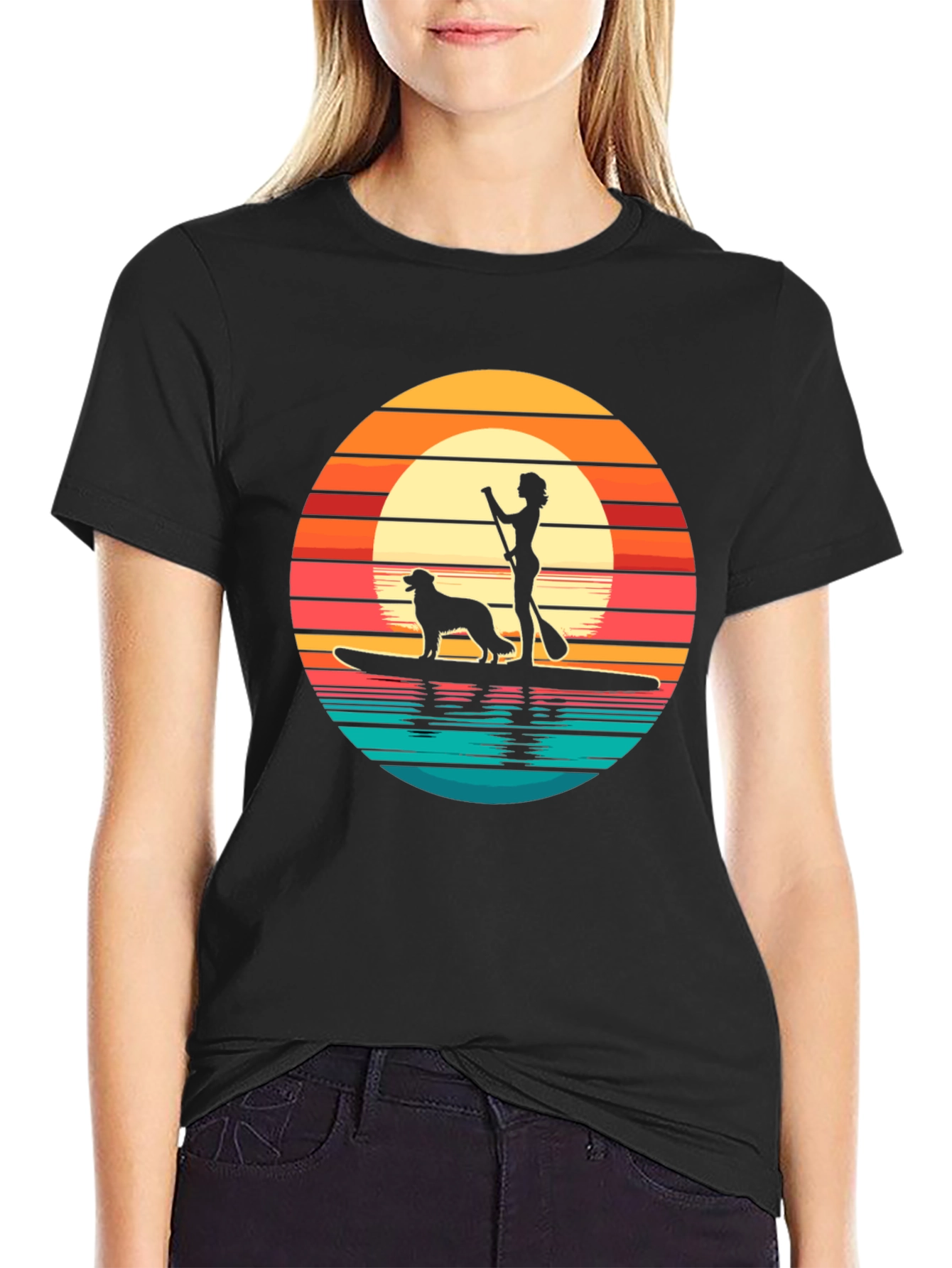Sunset Paddle Board Dog Graphic Tee