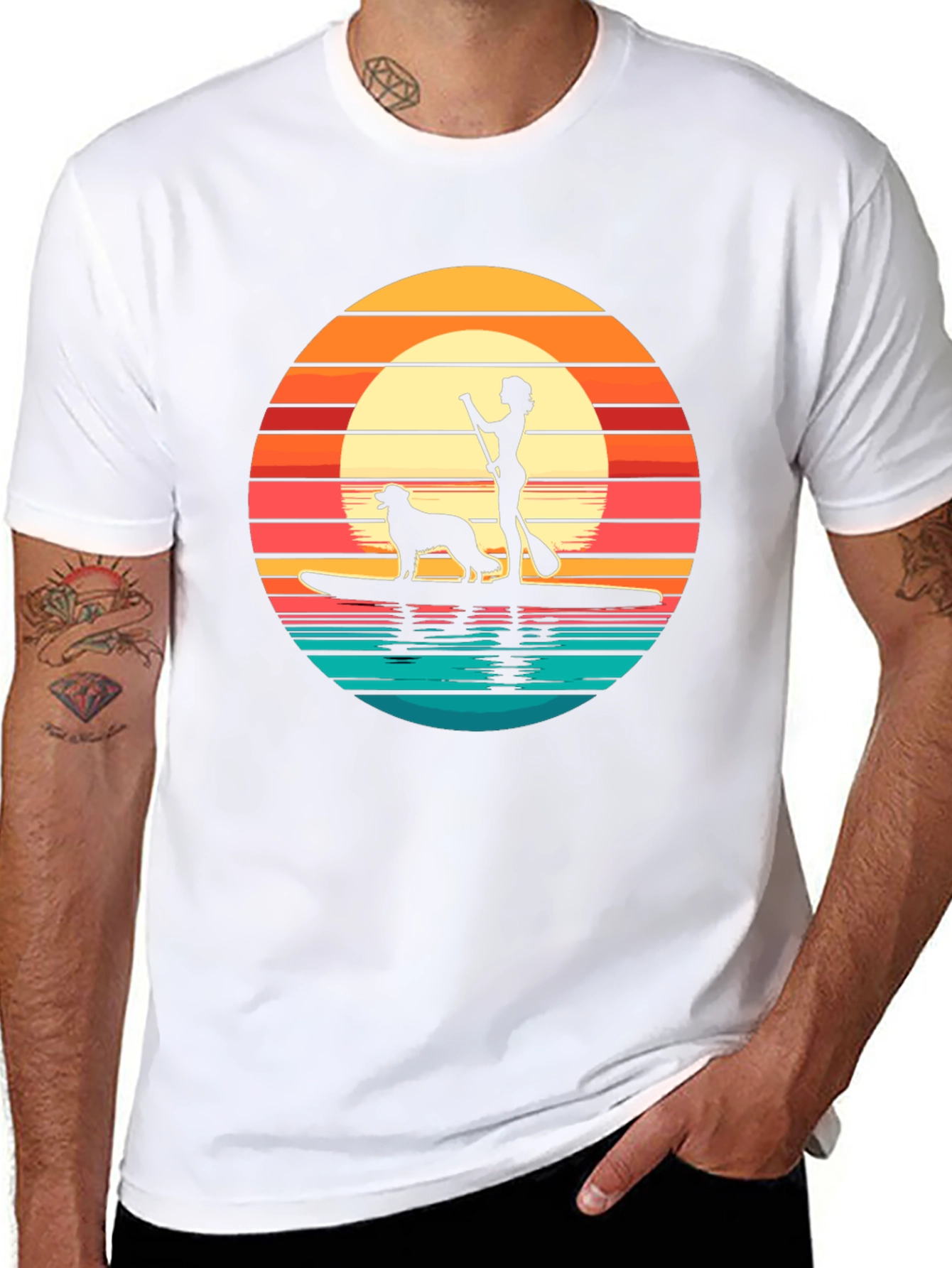 Sunset Paddle Board Dog Graphic Tee