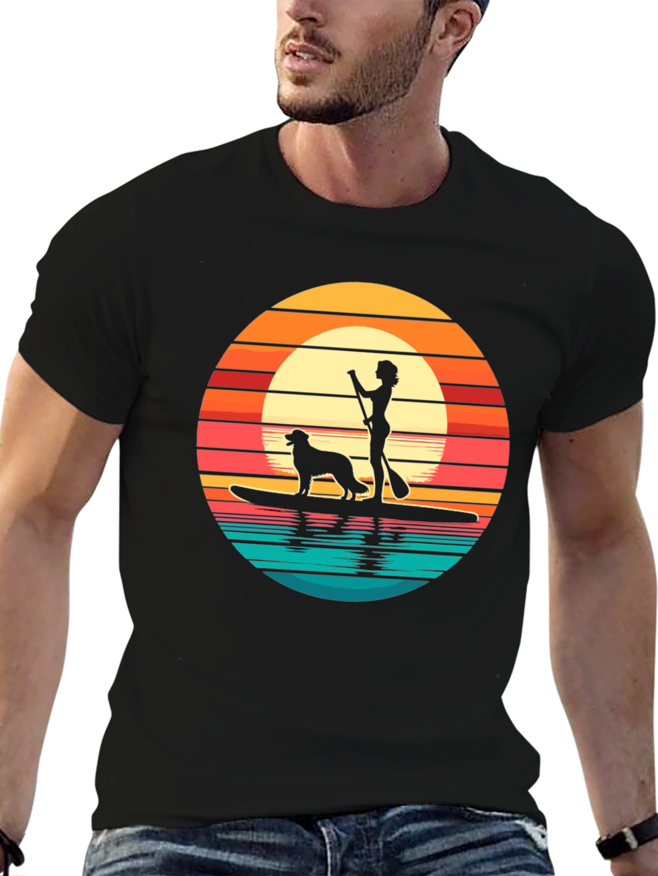 Sunset Paddle Board Dog Graphic Tee