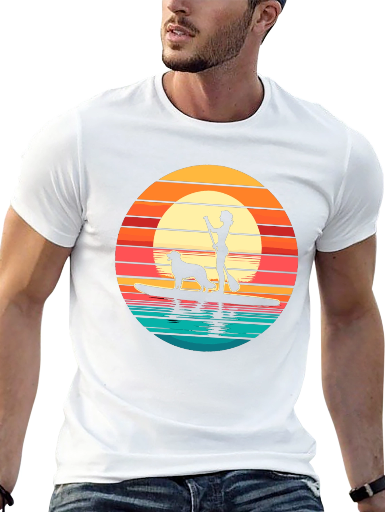 Sunset Paddle Board Dog Graphic Tee