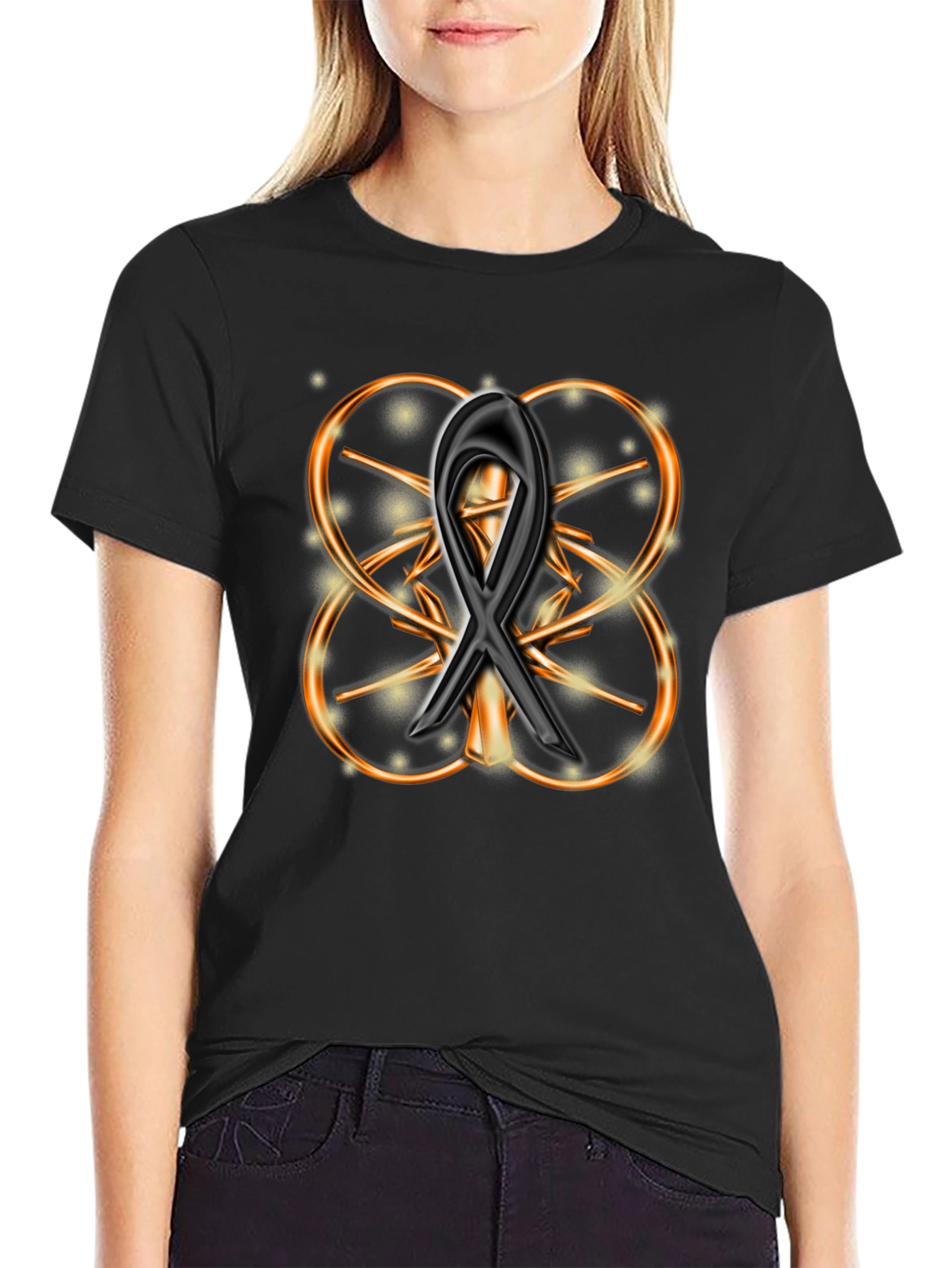 Elegant Black Ribbon Design Graphic Tee
