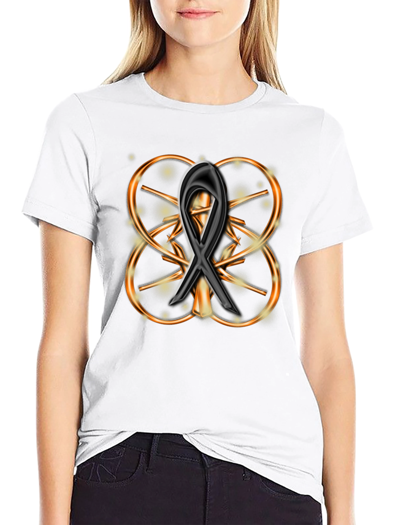 Elegant Black Ribbon Design Graphic Tee