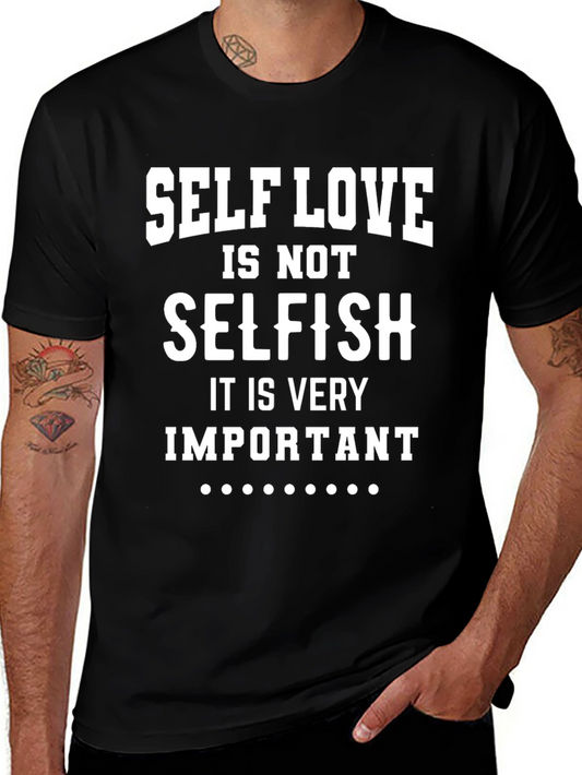 Self Love Slogan T-Shirt - Black Cotton Blend