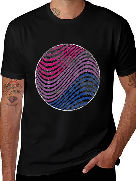 Bi Pride Wave Circle Tee - Black Cotton Blend T-Shirt