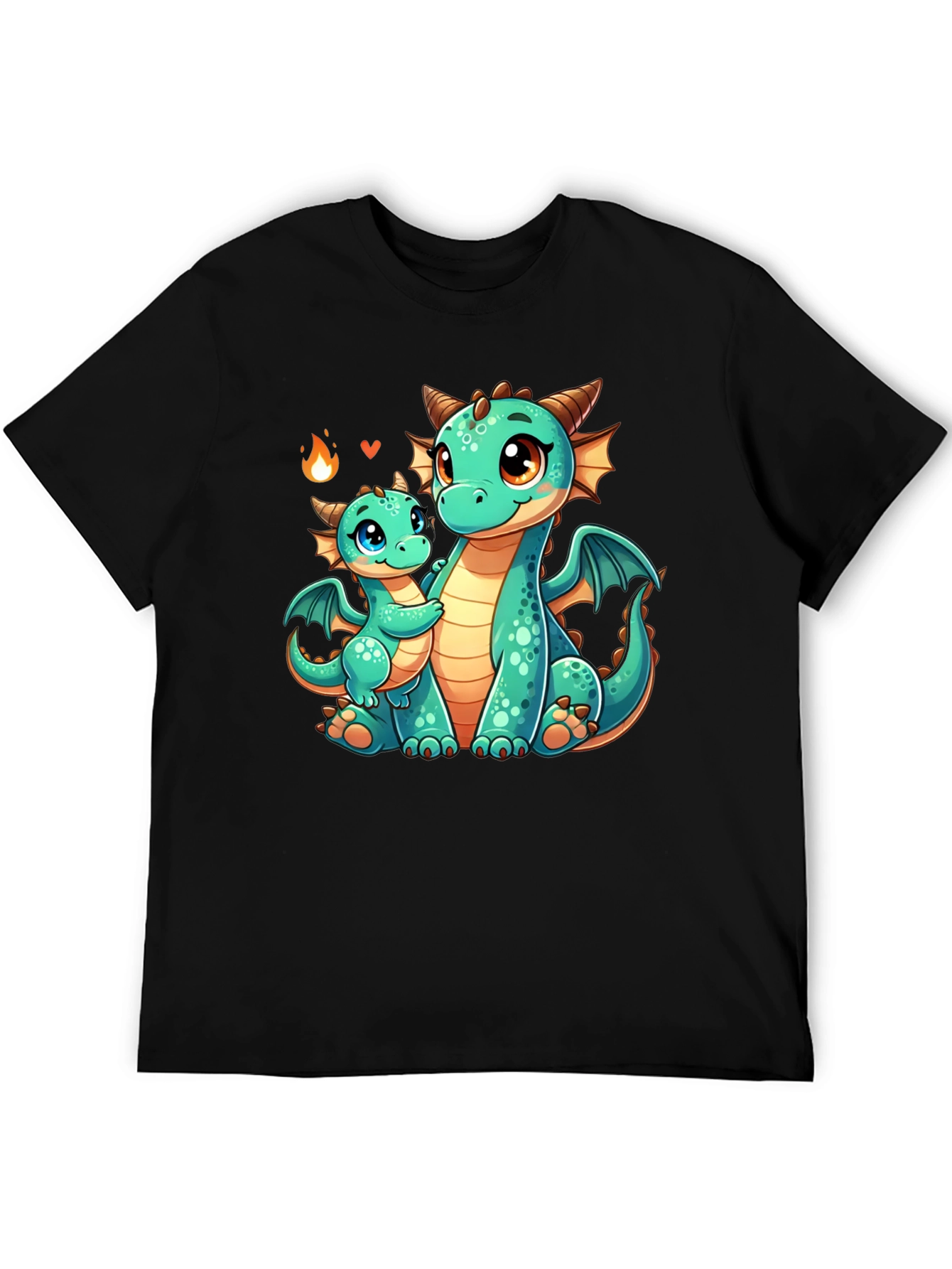 Cute Dragon Family Graphic Tee - Black