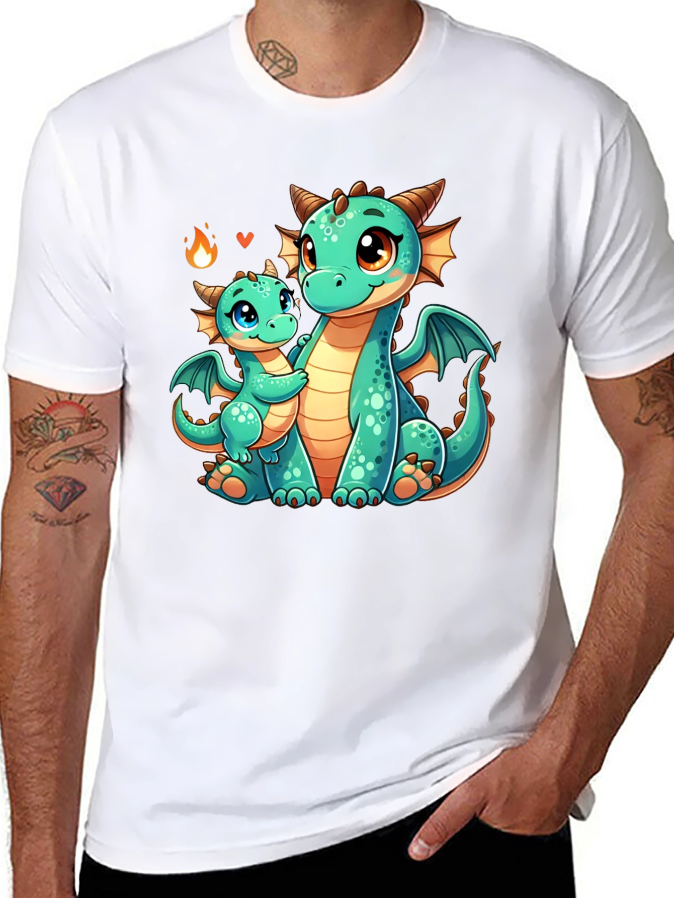 Cute Dragon Family Graphic Tee - Black
