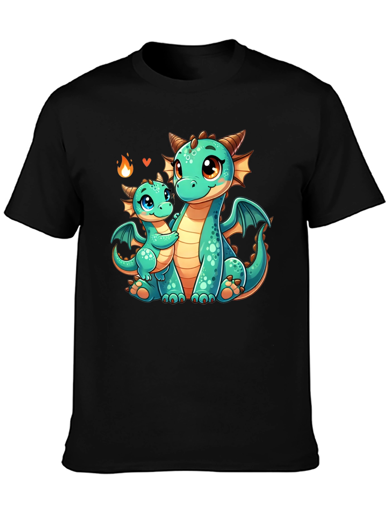 Cute Dragon Family Graphic Tee - Black