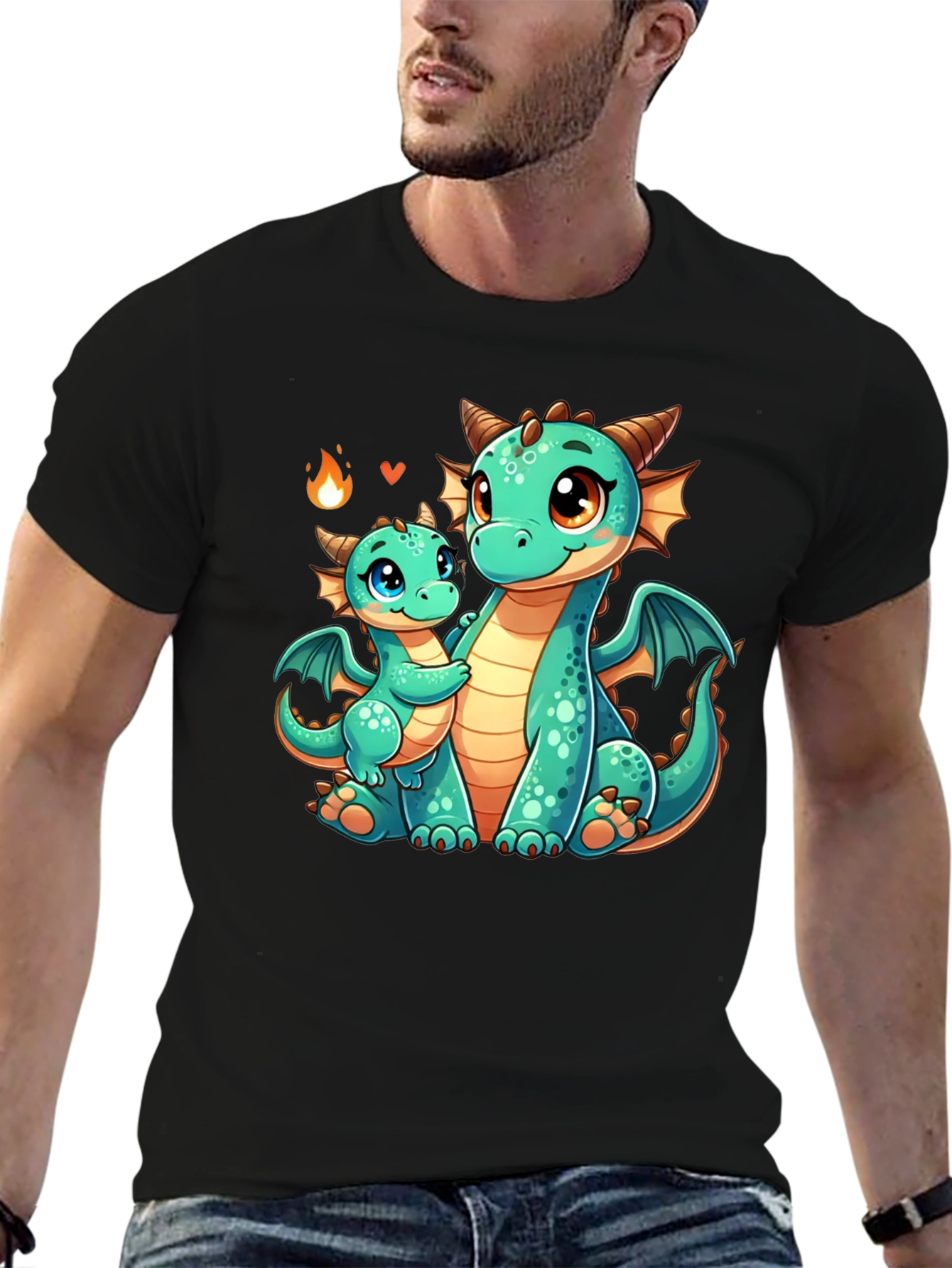 Cute Dragon Family Graphic Tee - Black