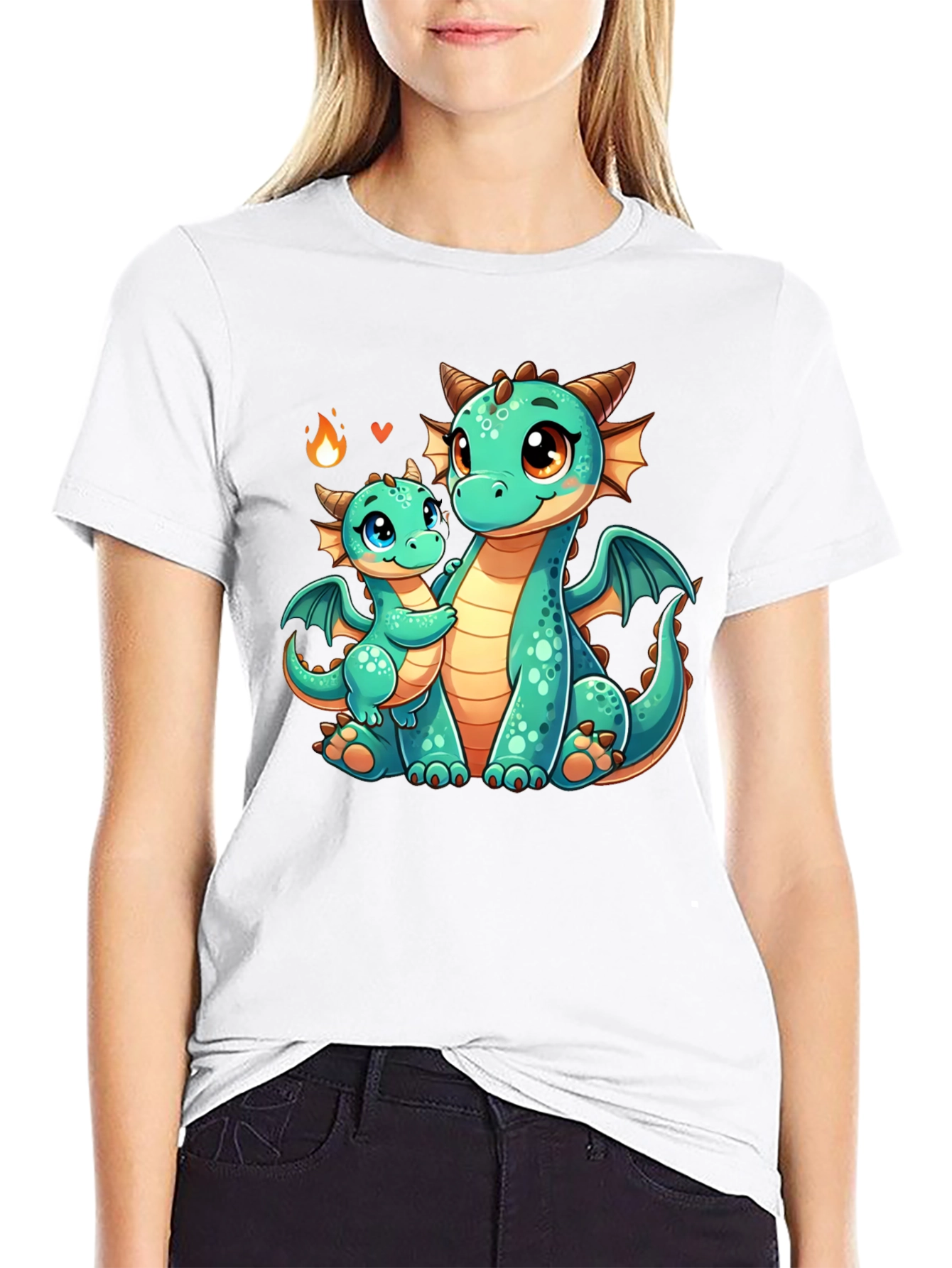 Cute Dragon Family Graphic Tee - Black
