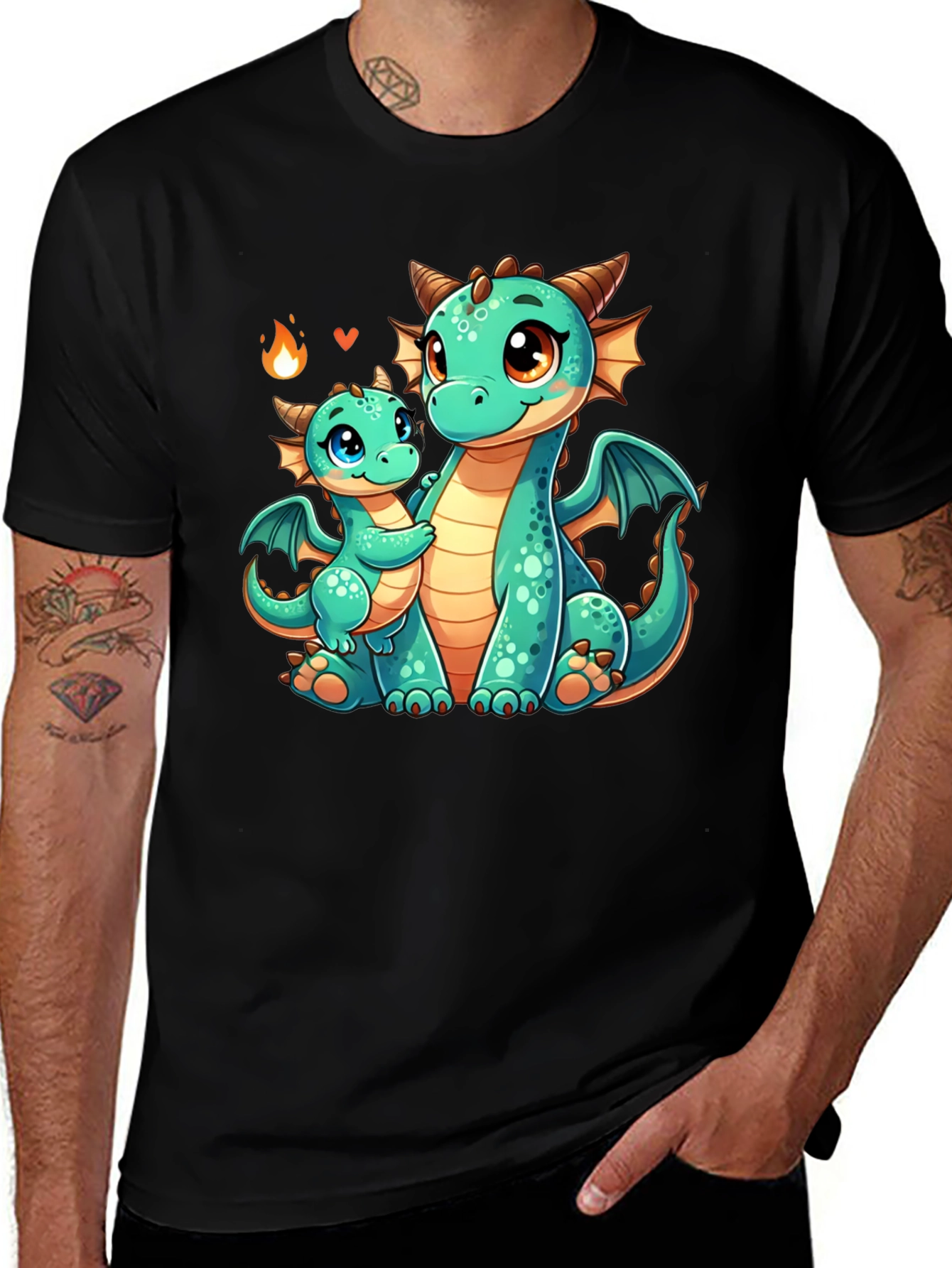 Cute Dragon Family Graphic Tee - Black