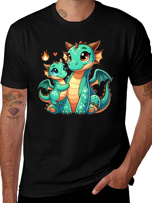 Cute Dragon Family Graphic Tee - Black