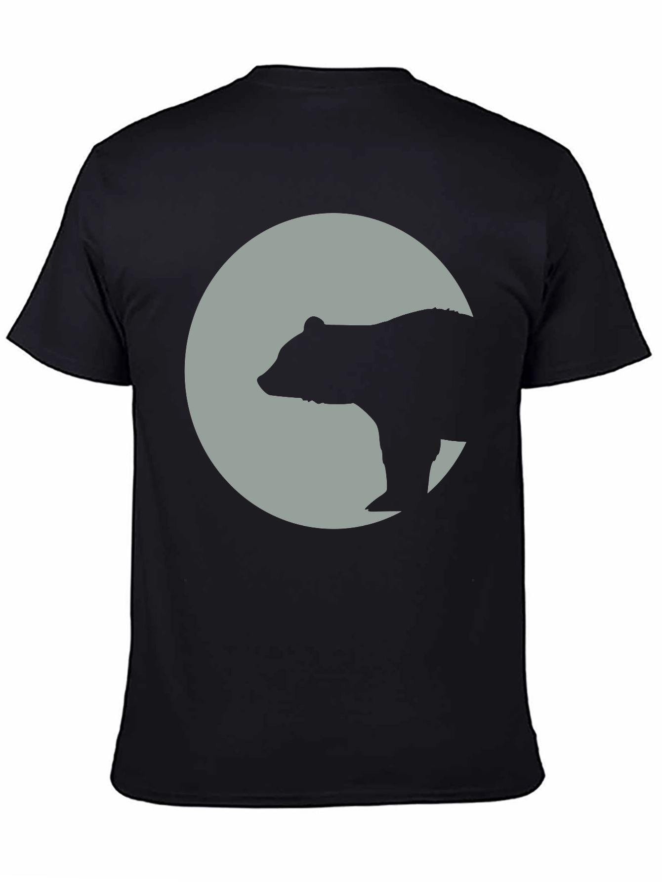 Bear Silhouette Moon Graphic Tee - Black Cotton Blend