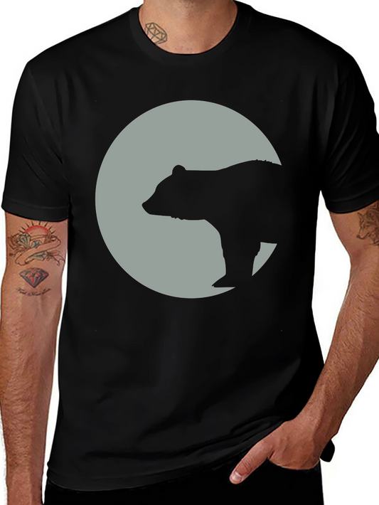 Bear Silhouette Moon Graphic Tee - Black Cotton Blend