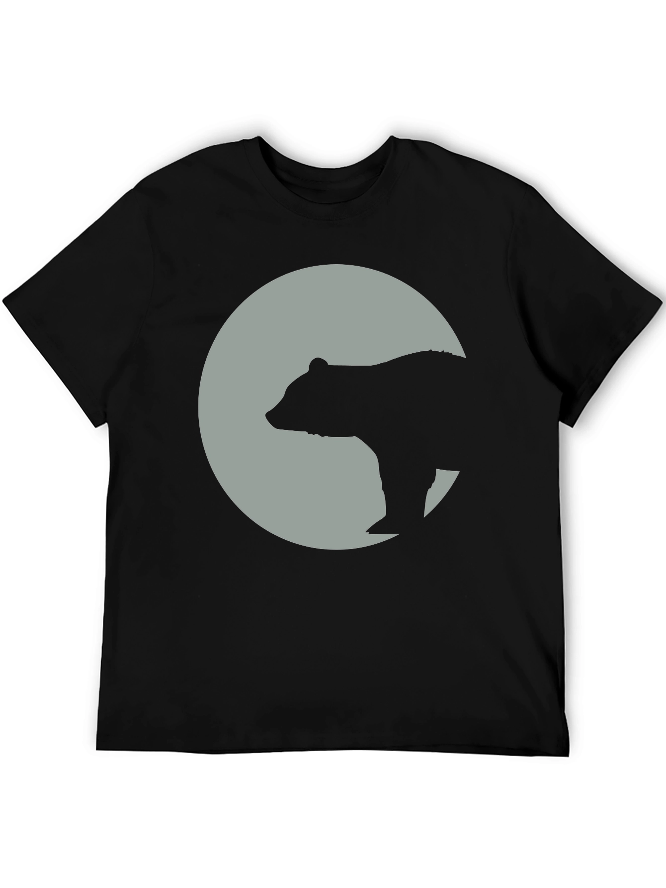 Bear Silhouette Moon Graphic Tee - Black Cotton Blend