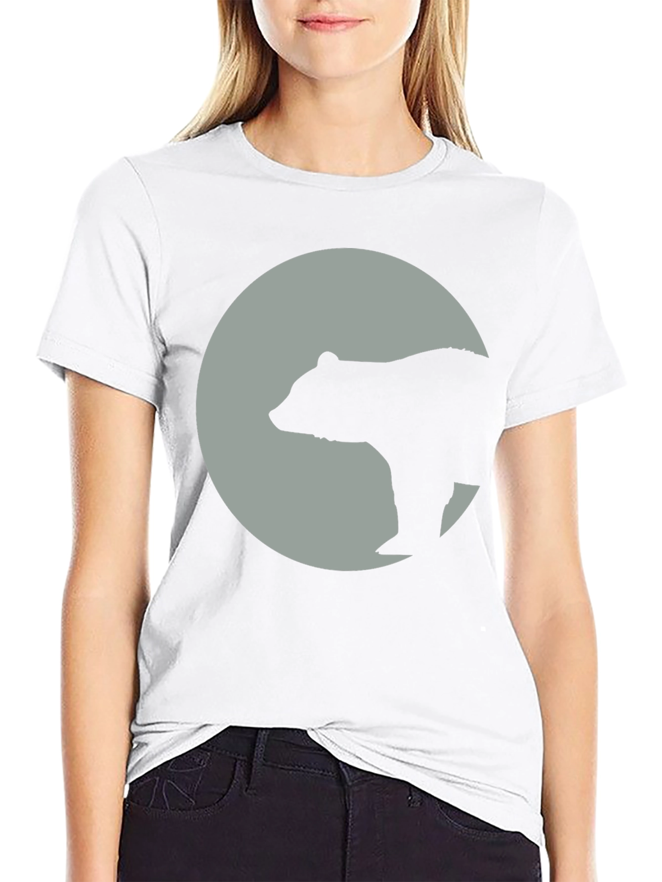 Bear Silhouette Moon Graphic Tee - Black Cotton Blend