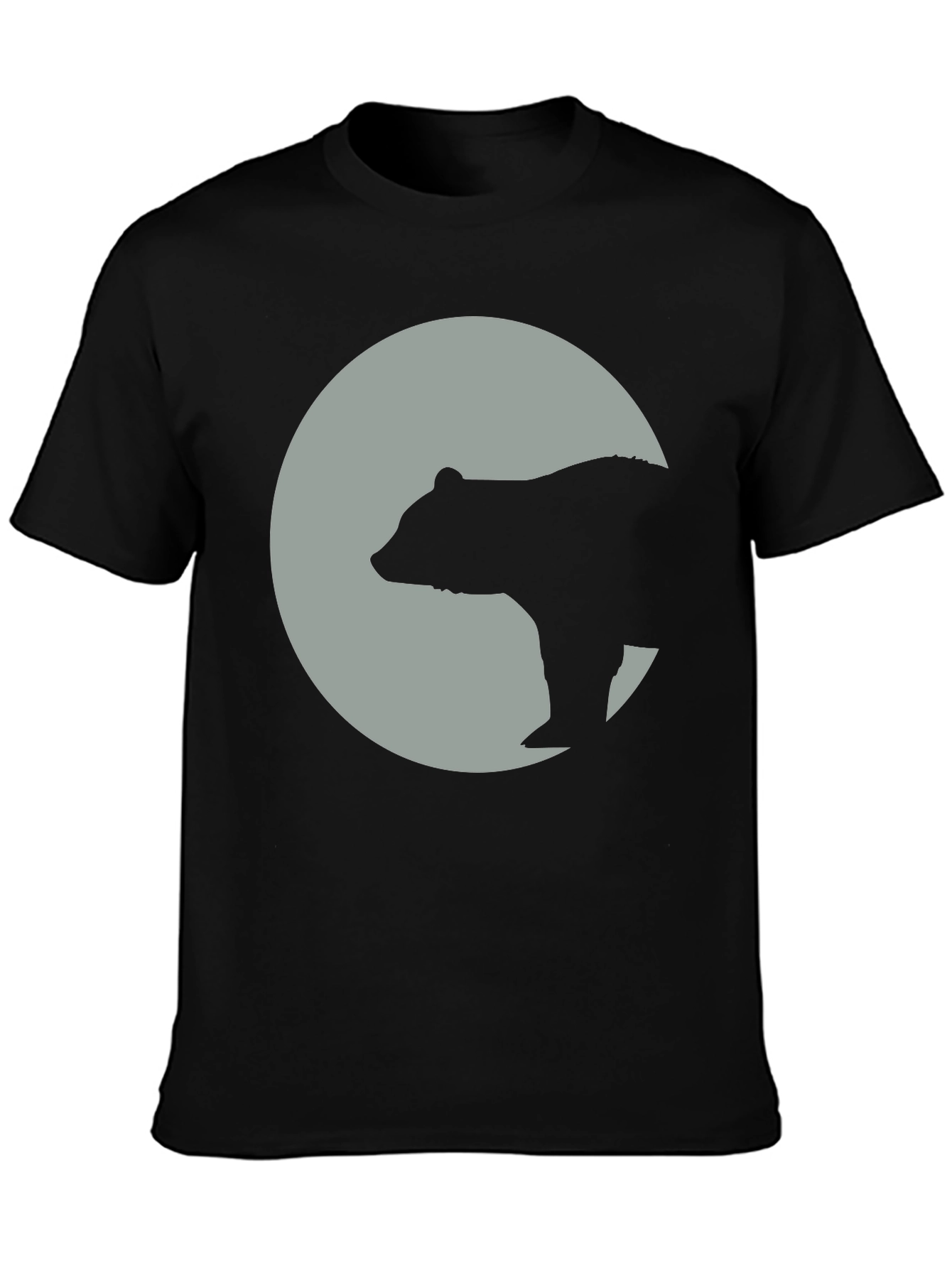Bear Silhouette Moon Graphic Tee - Black Cotton Blend