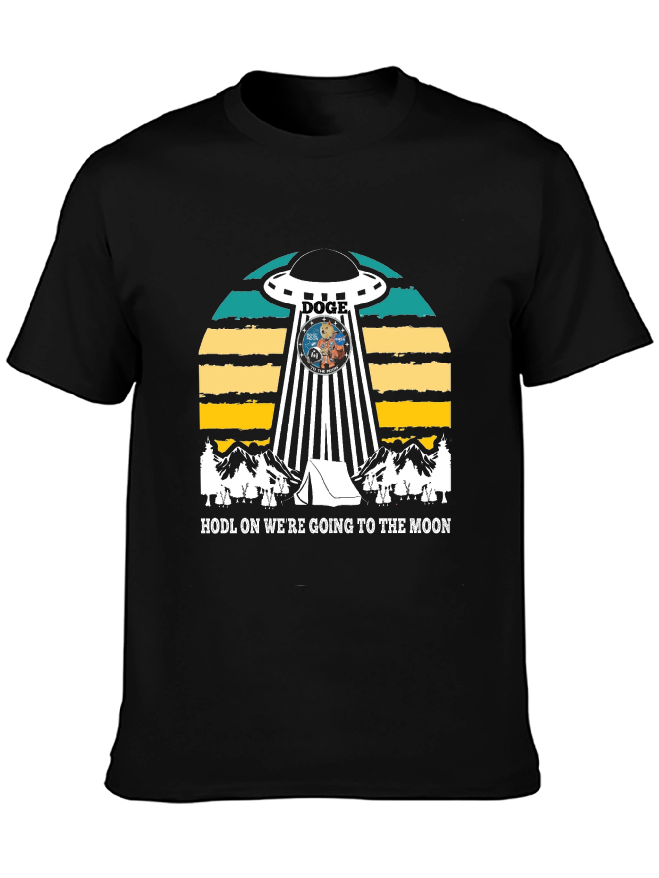 Doge UFO Black T-Shirt - HODL to the Moon
