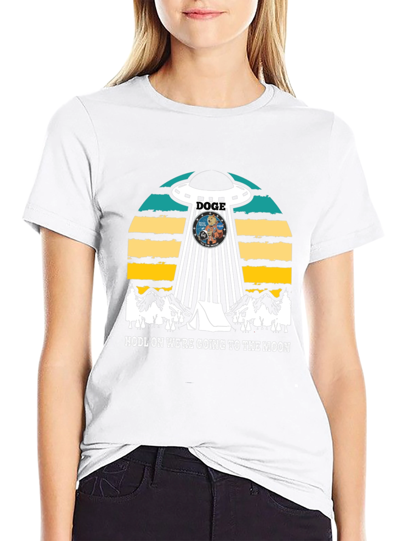Doge UFO Black T-Shirt - HODL to the Moon