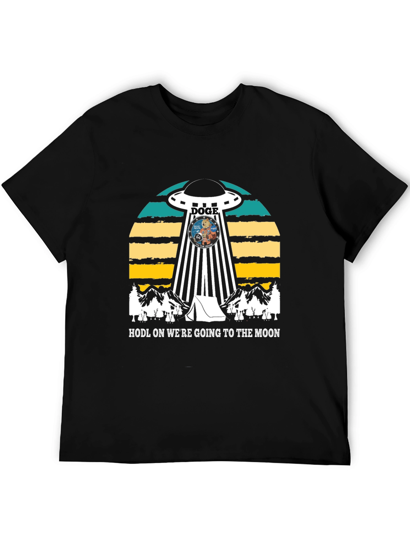 Doge UFO Black T-Shirt - HODL to the Moon