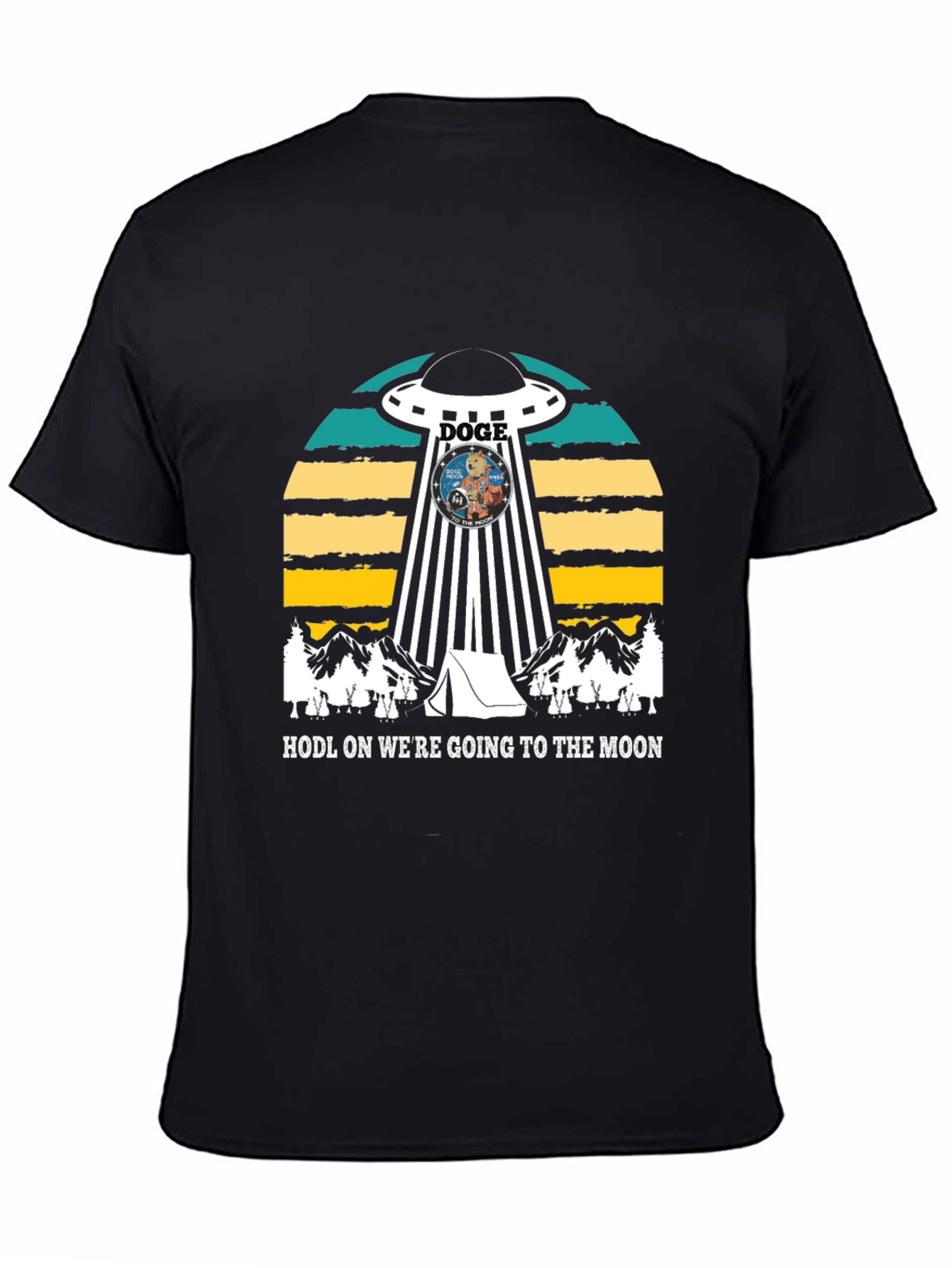 Doge UFO Black T-Shirt - HODL to the Moon