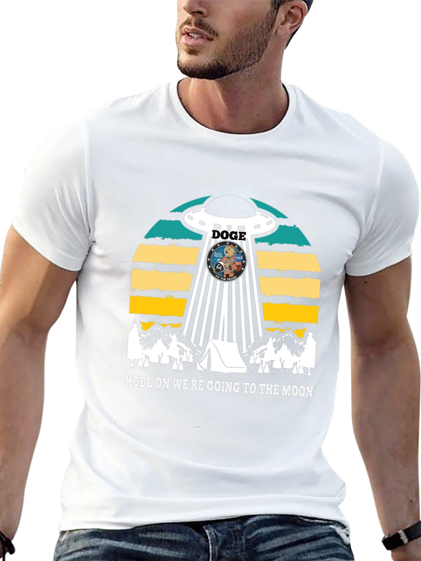 Doge UFO Black T-Shirt - HODL to the Moon
