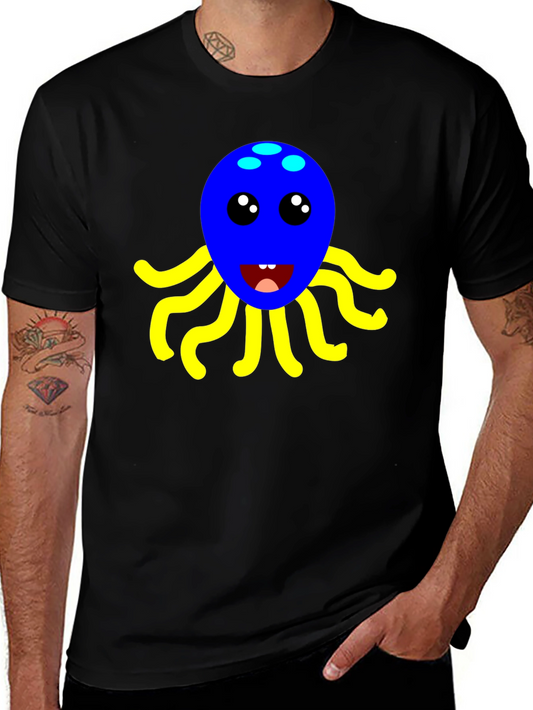 Cute Octopus Graphic Tee - Black Cotton Shirt