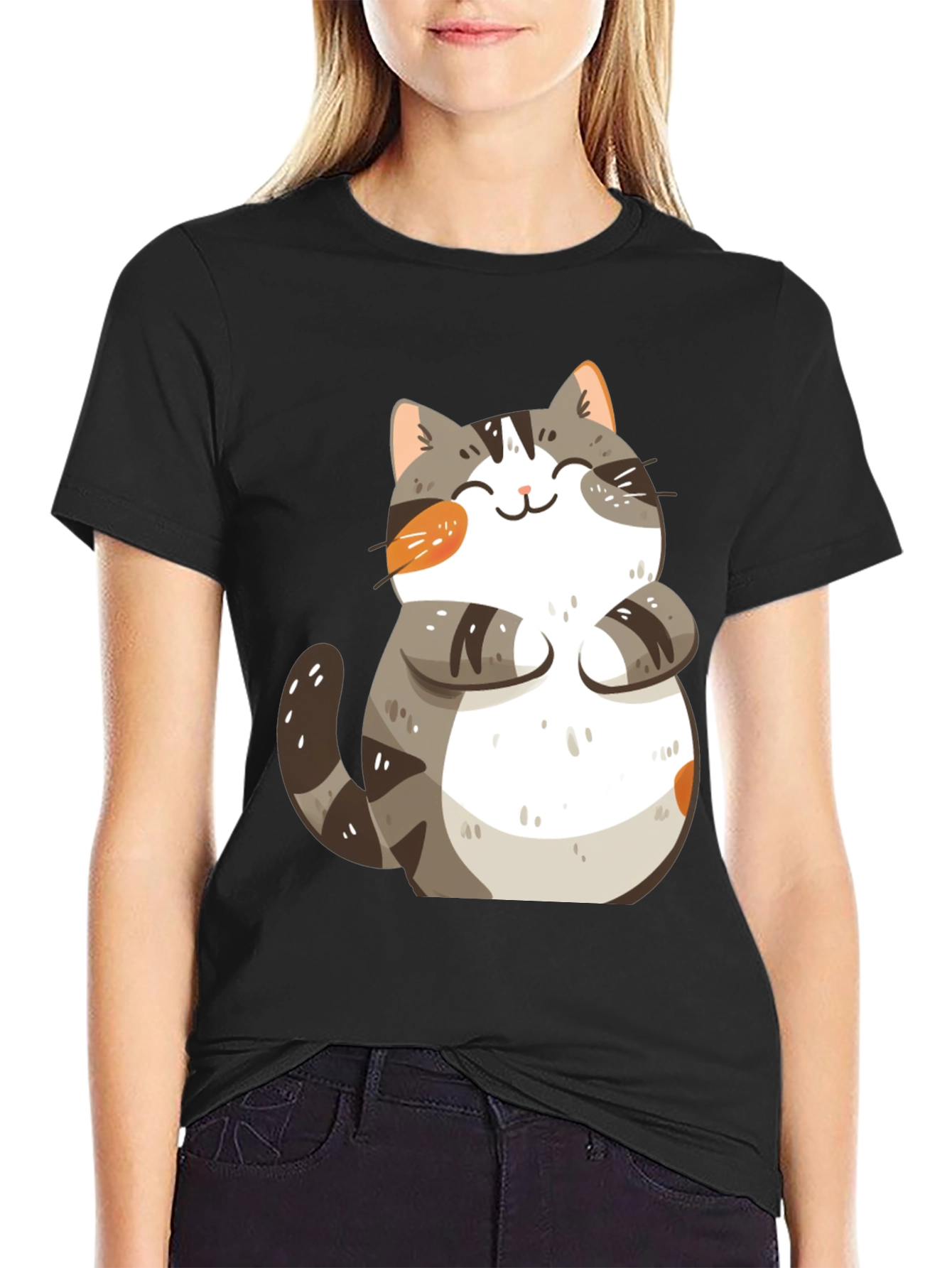 Cute Cat Graphic T-Shirt - Black
