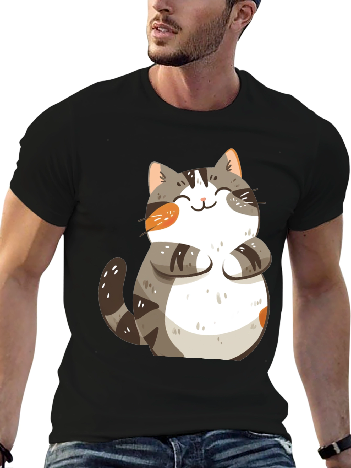 Cute Cat Graphic T-Shirt - Black