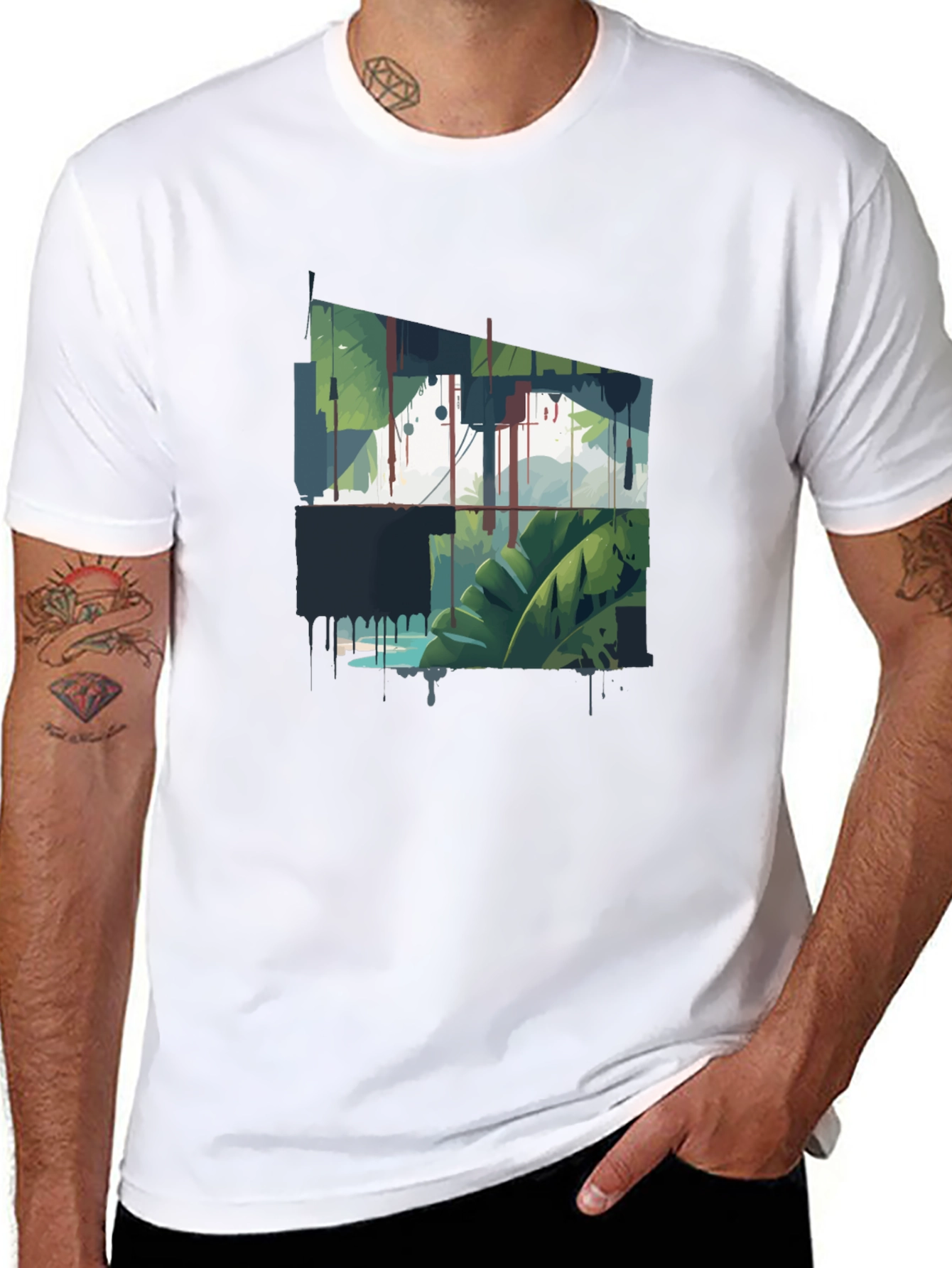 Tropical Graphic Print Crew Neck Tee