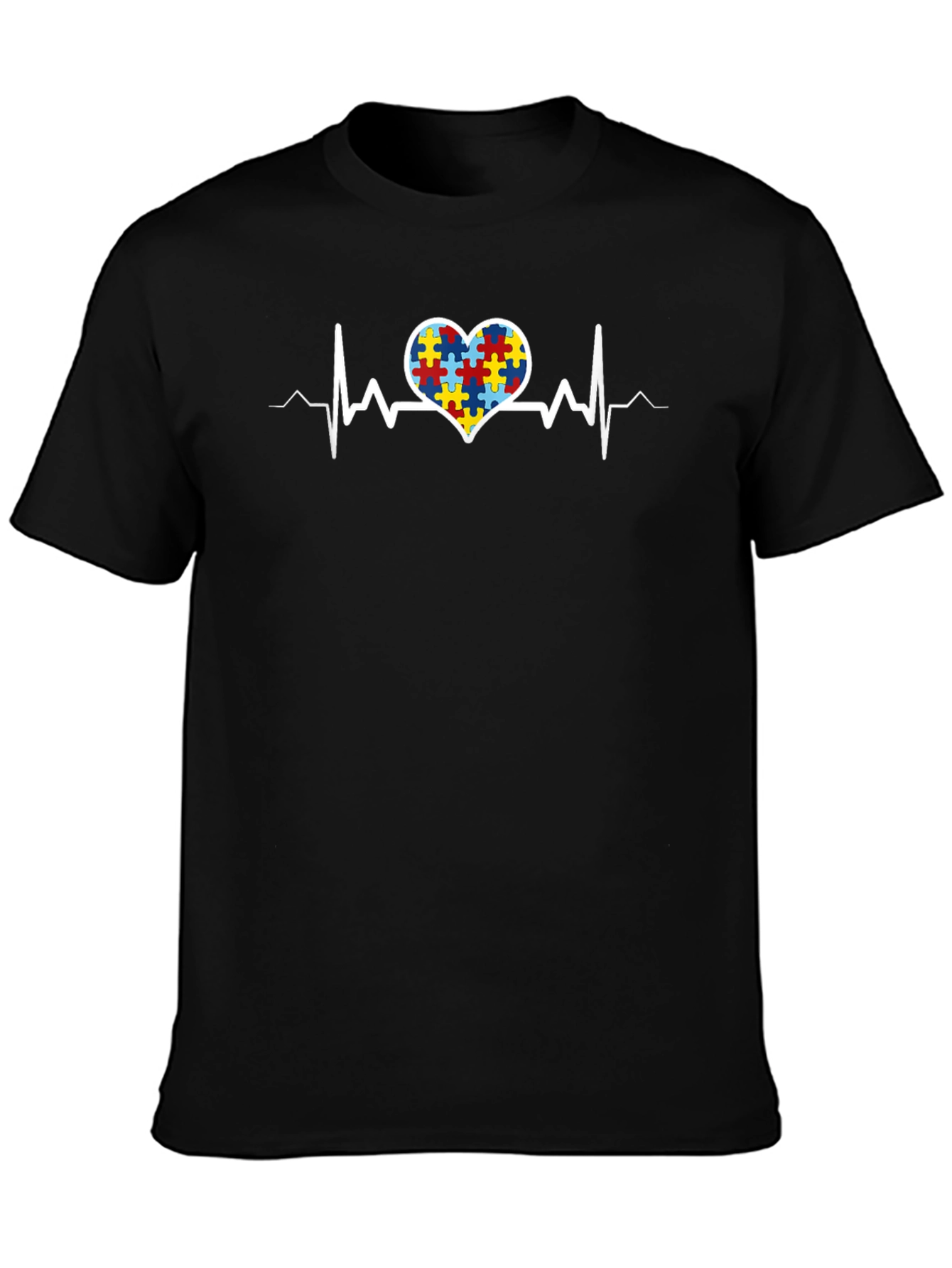Autism Awareness Heartbeat T-Shirt - Puzzle Design