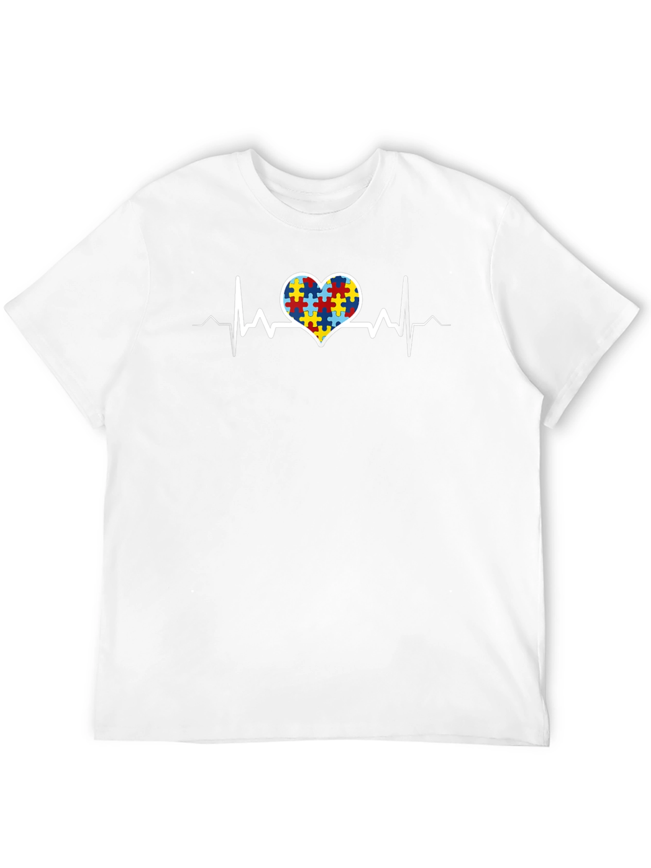 Autism Awareness Heartbeat T-Shirt - Puzzle Design