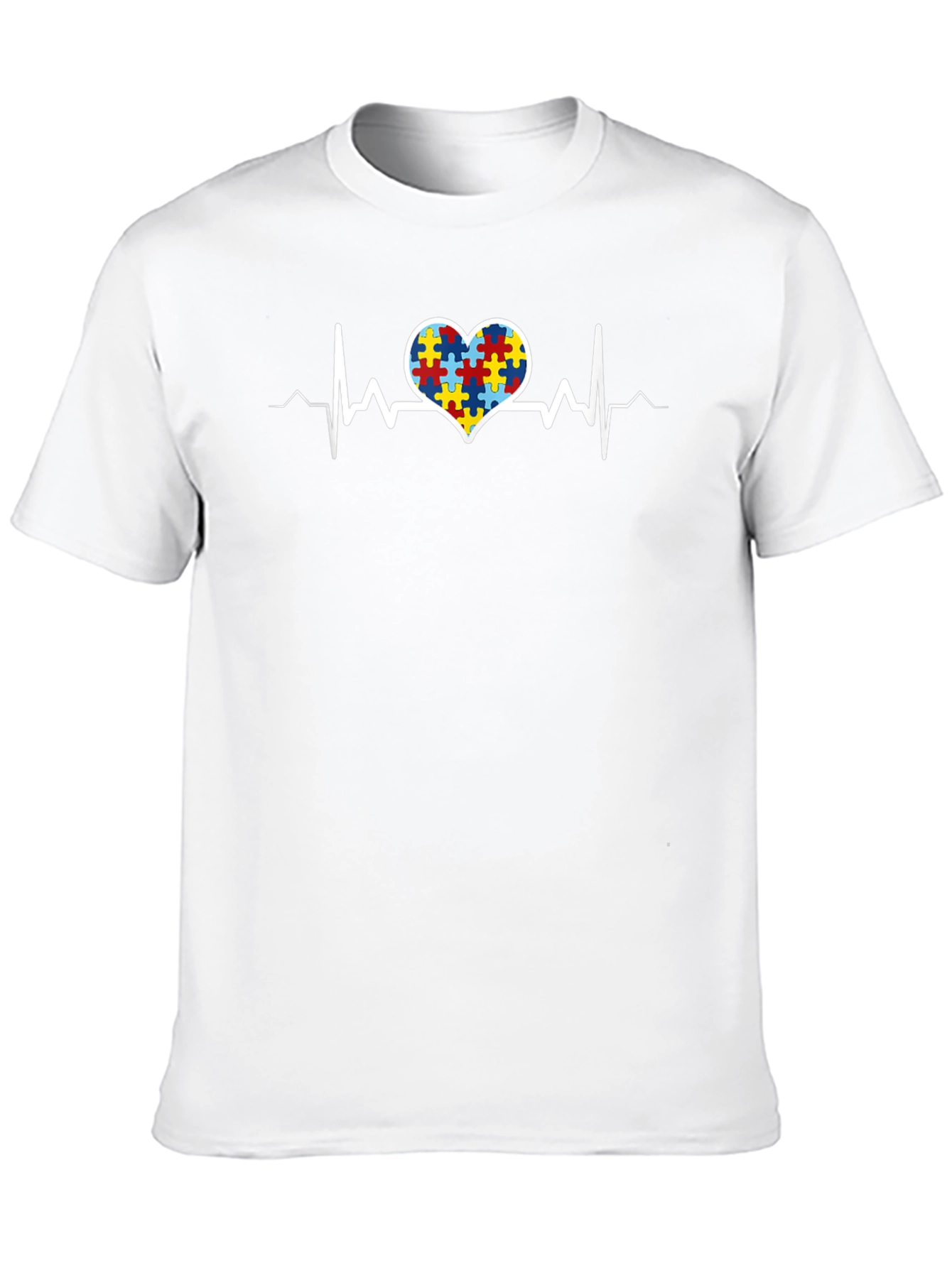 Autism Awareness Heartbeat T-Shirt - Puzzle Design