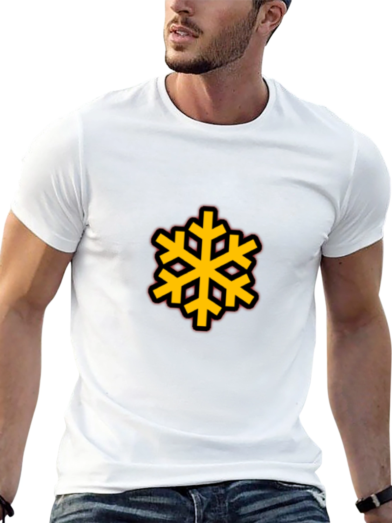 Black Tee with Bold Geometric Snowflake Design