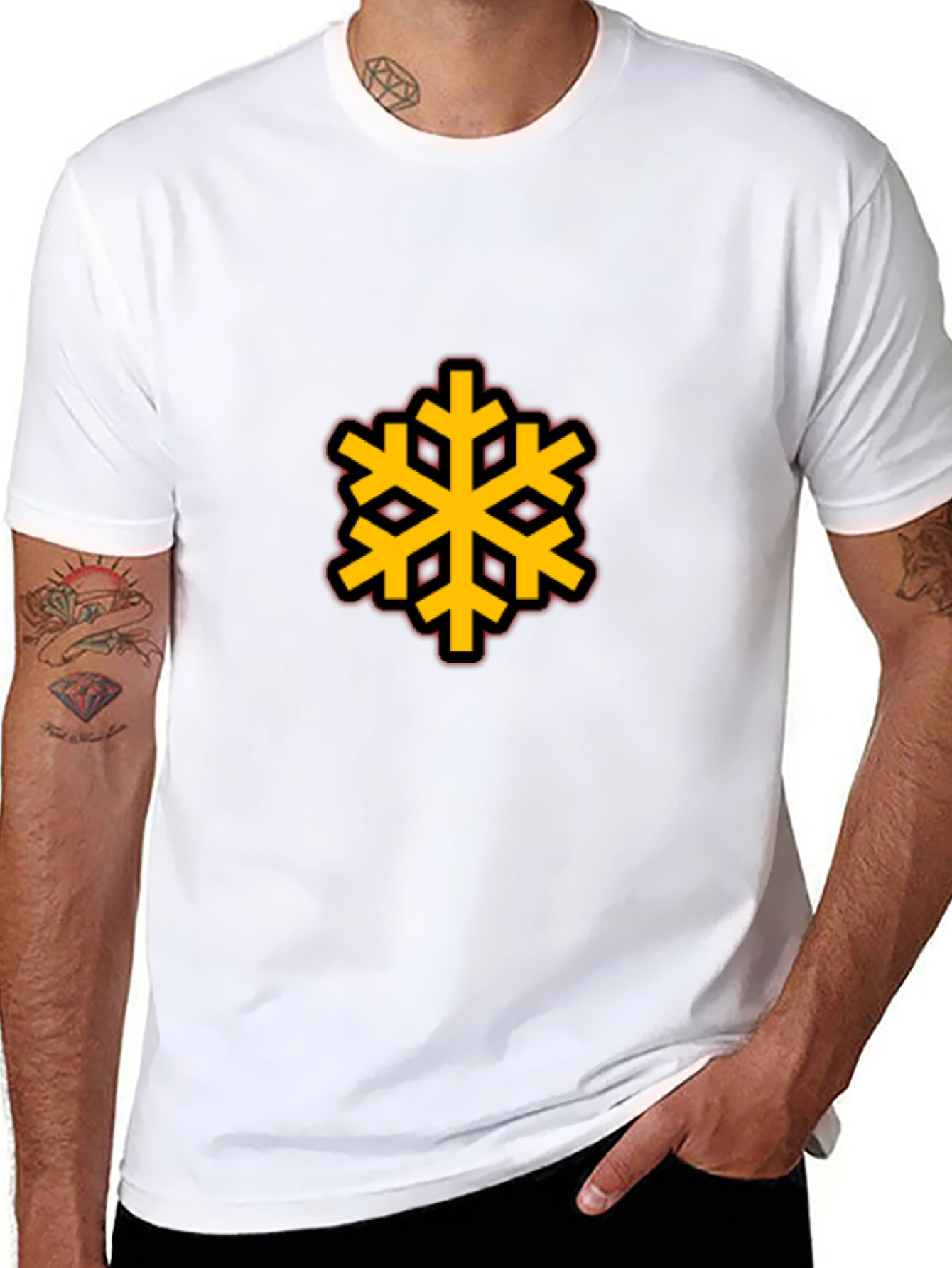 Black Tee with Bold Geometric Snowflake Design
