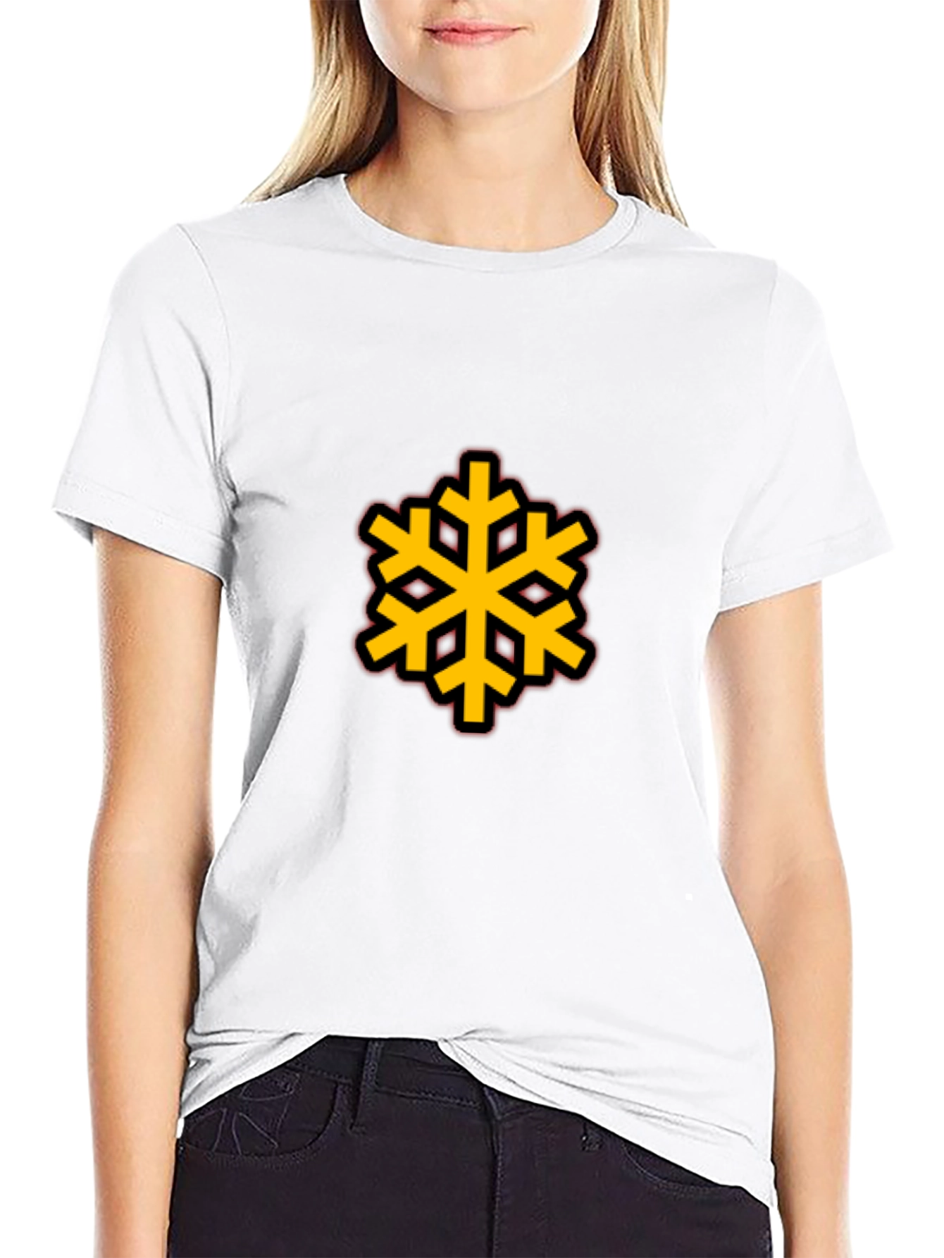 Black Tee with Bold Geometric Snowflake Design
