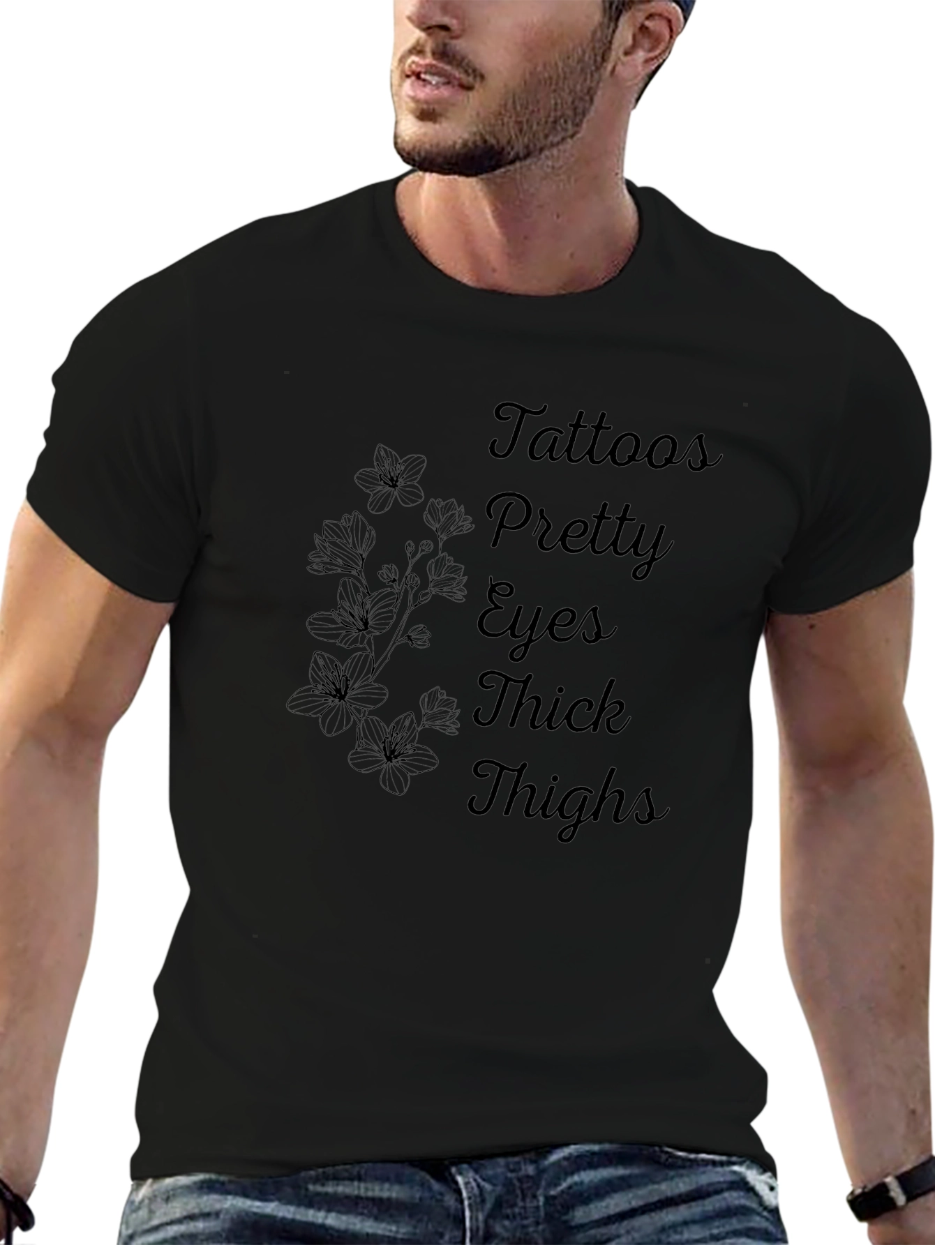 Tattoos Pretty Eyes Thick Thighs Black T-Shirt